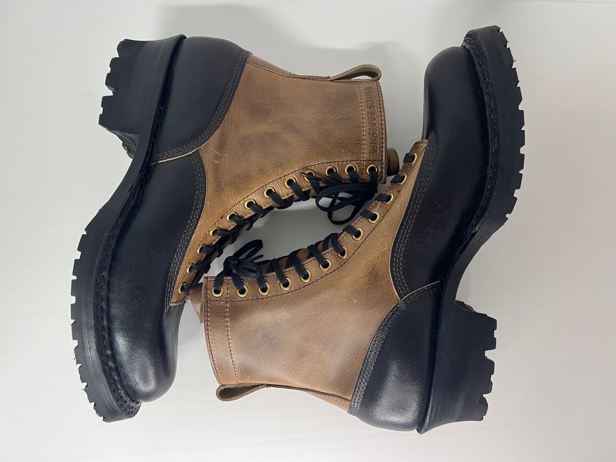 Photo by cajunpsycho on October 2, 2023 of the White's x Division Road LTT Logger 375 in Horween Black Waxed Flesh.