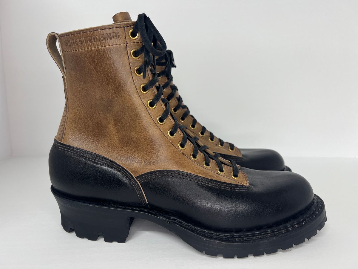 Photo by cajunpsycho on October 2, 2023 of the White's x Division Road LTT Logger 375 in Horween Black Waxed Flesh.