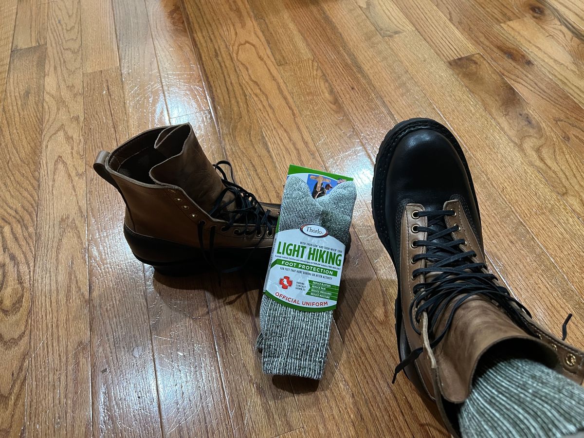 Photo by cajunpsycho on October 2, 2023 of the White's x Division Road LTT Logger 375 in Horween Black Waxed Flesh.