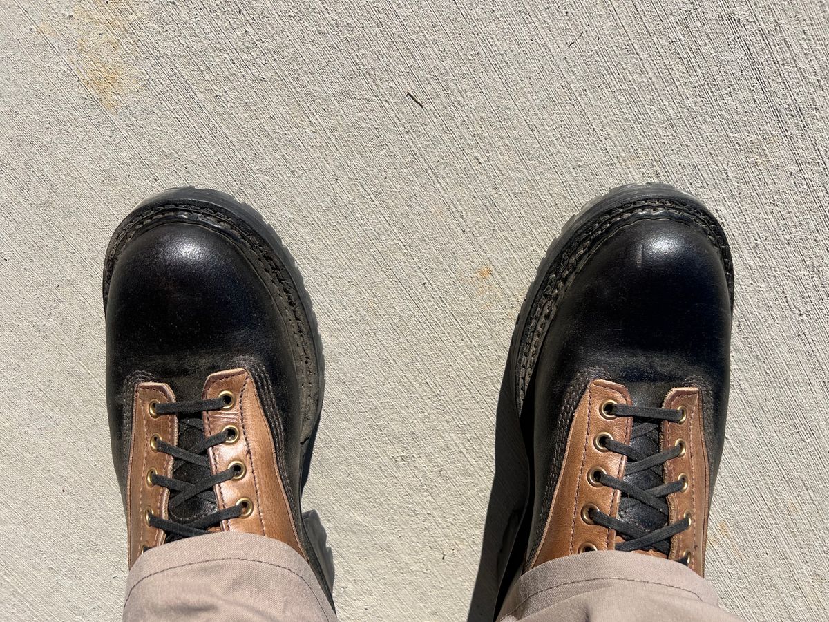 Photo by cajunpsycho on October 2, 2023 of the White's x Division Road LTT Logger 375 in Horween Black Waxed Flesh.