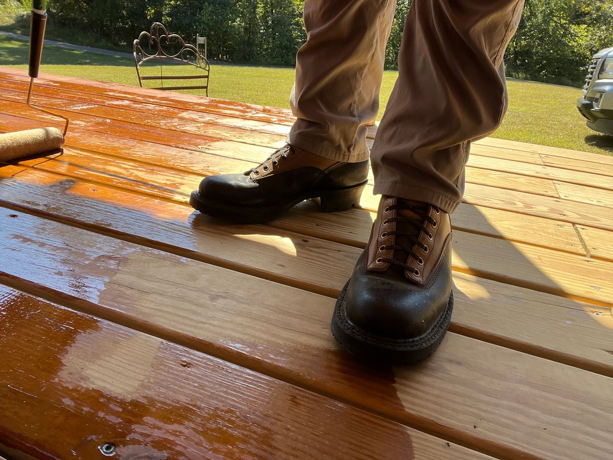 Photo by cajunpsycho on October 3, 2023 of the White's x Division Road LTT Logger 375 in Horween Black Waxed Flesh.