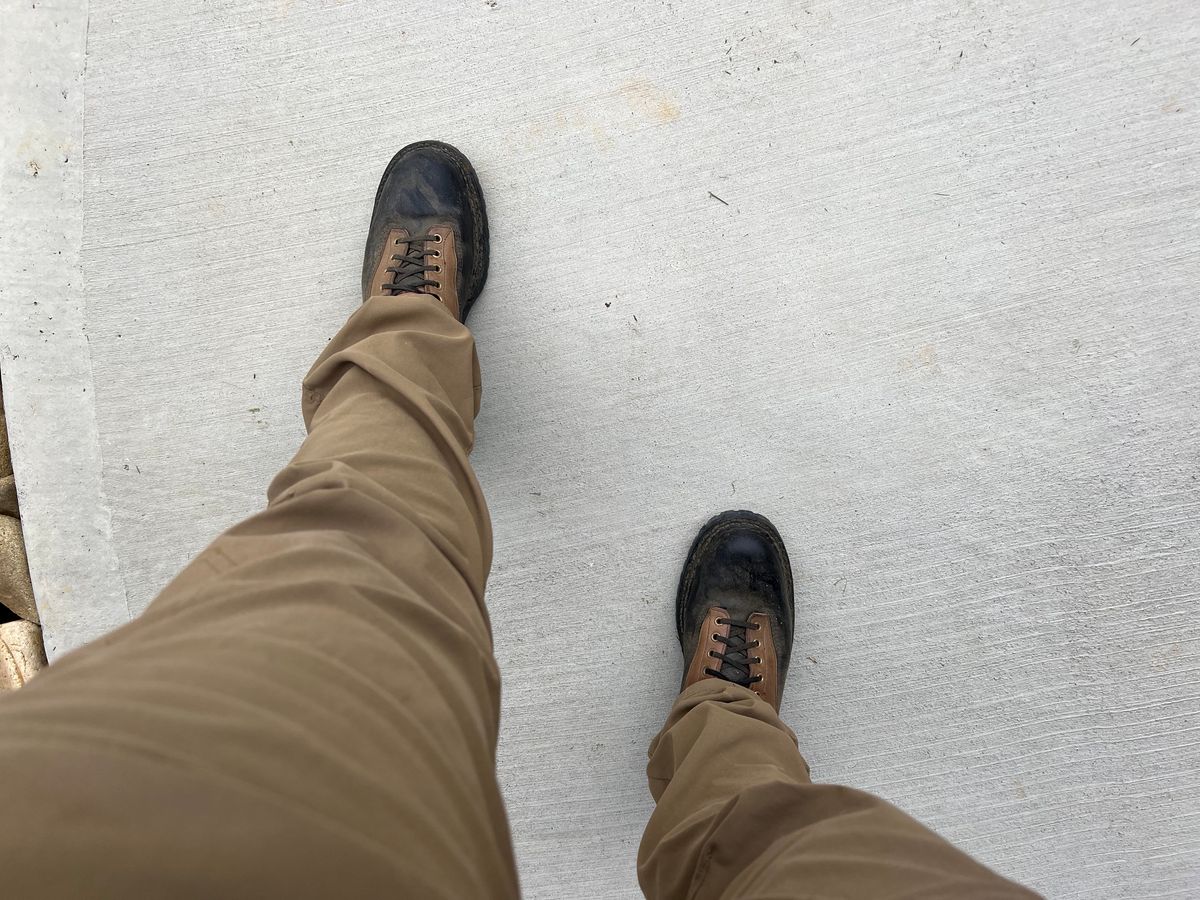 Photo by cajunpsycho on October 6, 2023 of the White's x Division Road LTT Logger 375 in Horween Black Waxed Flesh.