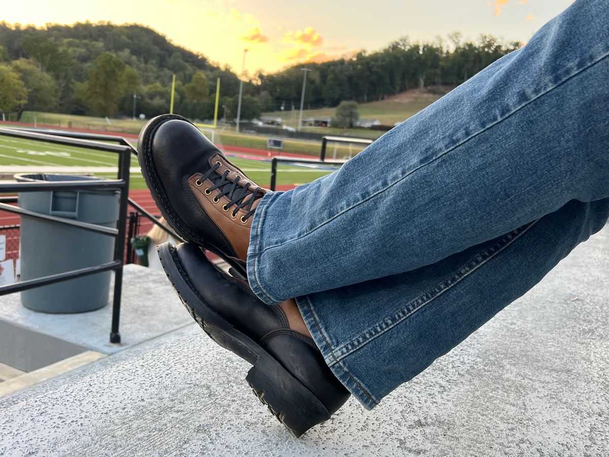 Photo by cajunpsycho on October 10, 2023 of the White's x Division Road LTT Logger 375 in Horween Black Waxed Flesh.