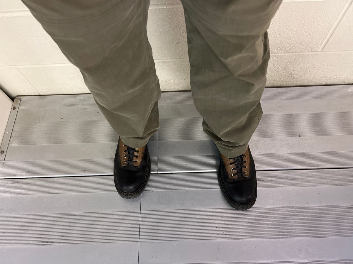 Photo by cajunpsycho on October 15, 2023 of the White's x Division Road LTT Logger 375 in Horween Black Waxed Flesh.
