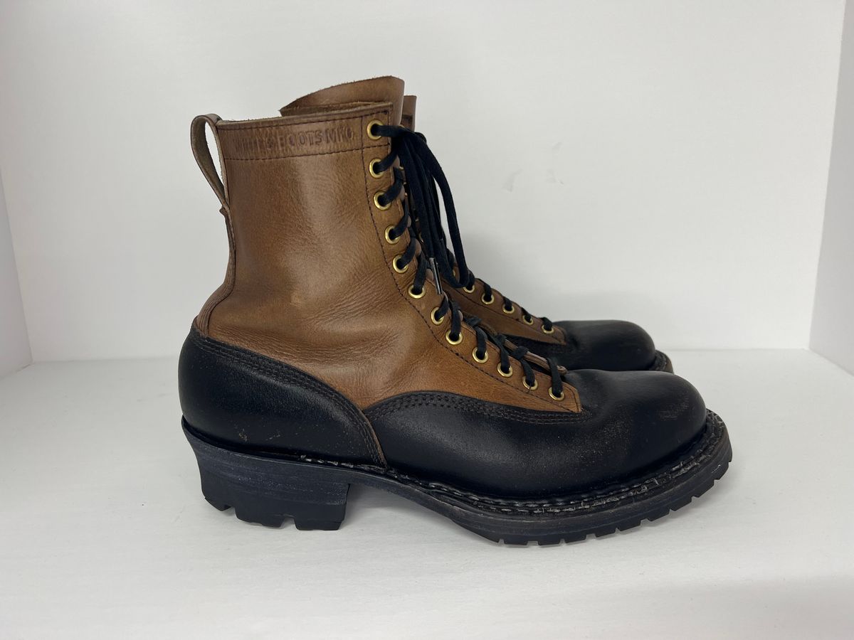 Photo by cajunpsycho on November 2, 2023 of the White's x Division Road LTT Logger 375 in Horween Black Waxed Flesh.