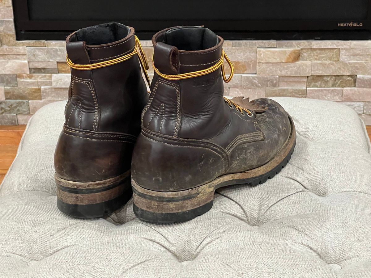 Photo by cajunpsycho on August 12, 2023 of the Drew's Boots 8-Inch Logger in Brown Smooth.