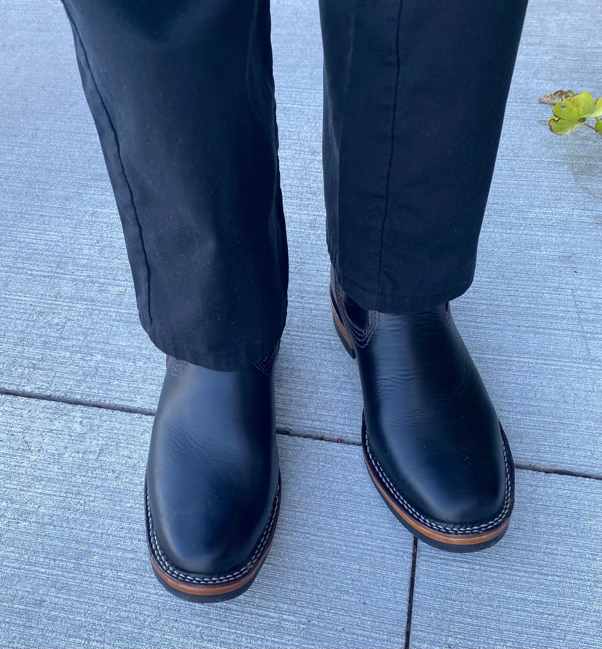 Photo by Finnian on October 2, 2023 of the Wesco Mister Lou in Horween Black Chromexcel Horsehide.