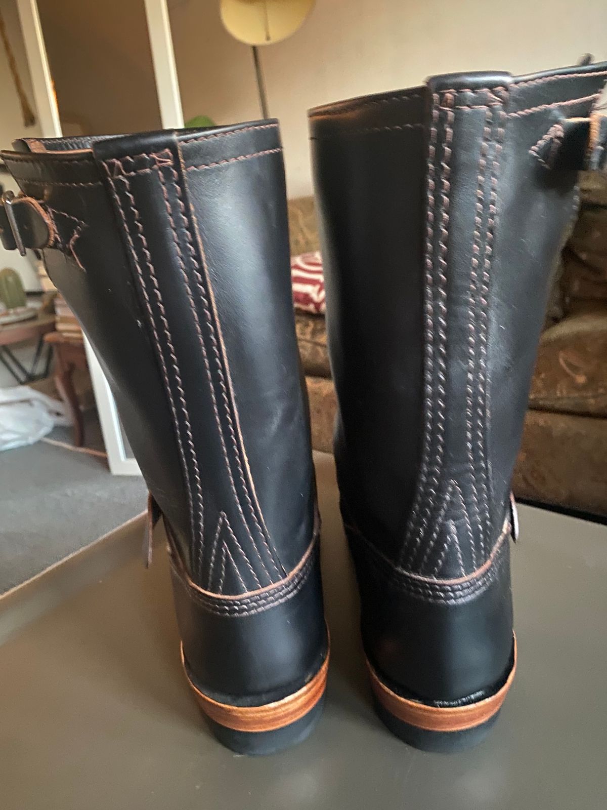 Photo by Finnian on October 2, 2023 of the Wesco Mister Lou in Horween Black Chromexcel Horsehide.