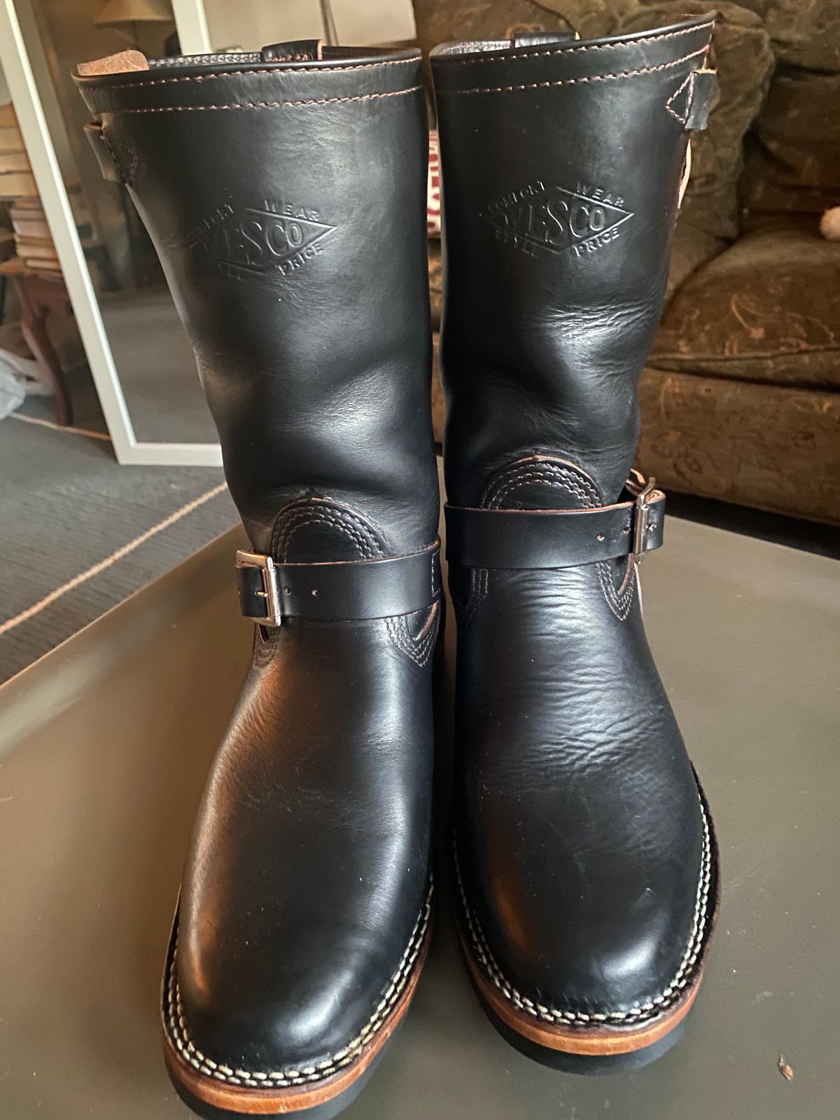 Photo by Finnian on October 2, 2023 of the Wesco Mister Lou in Horween Black Chromexcel Horsehide.
