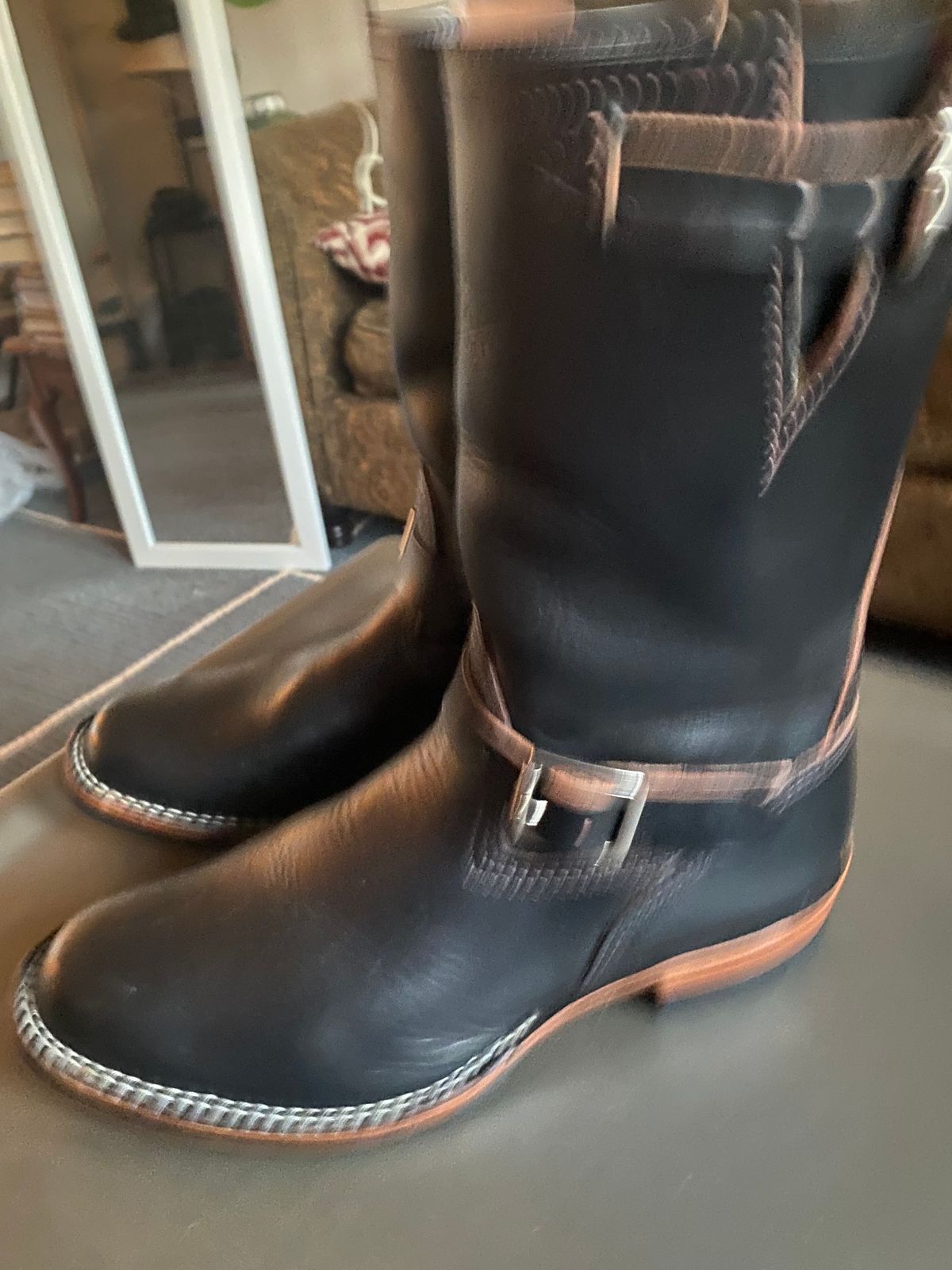 Photo by Finnian on October 2, 2023 of the Wesco Mister Lou in Horween Black Chromexcel Horsehide.