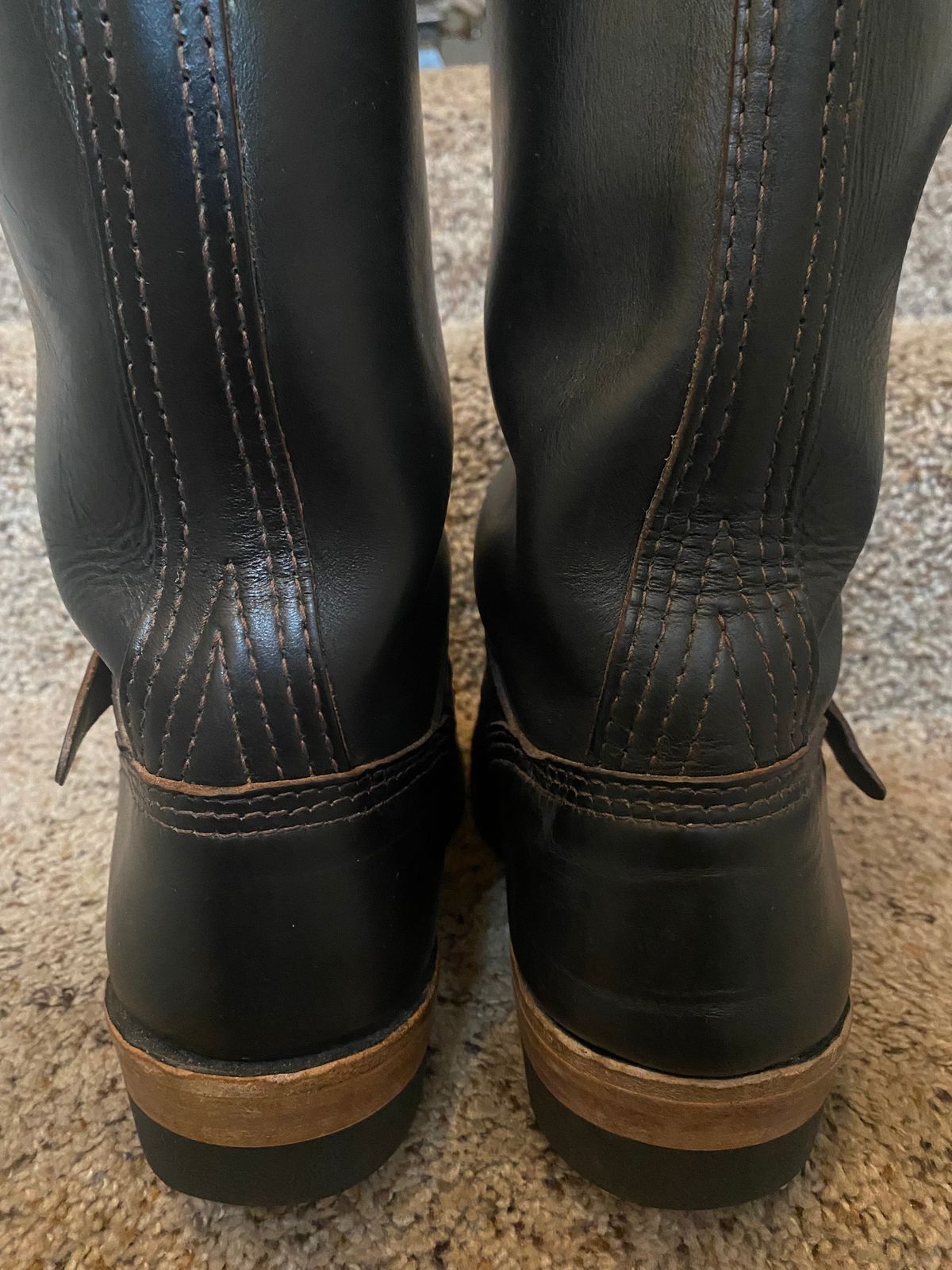 Photo by Finnian on November 7, 2023 of the Wesco Mister Lou in Horween Black Chromexcel Horsehide.