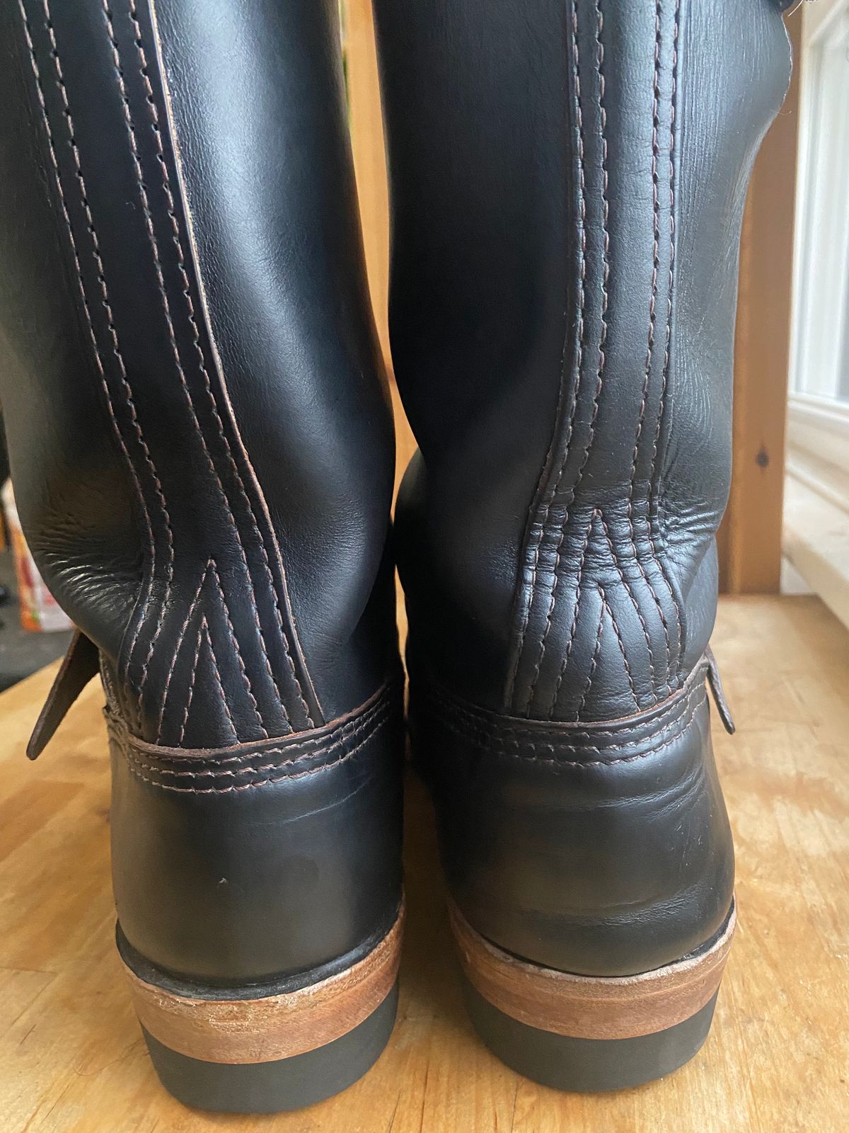 Photo by Finnian on December 4, 2023 of the Wesco Mister Lou in Horween Black Chromexcel Horsehide.