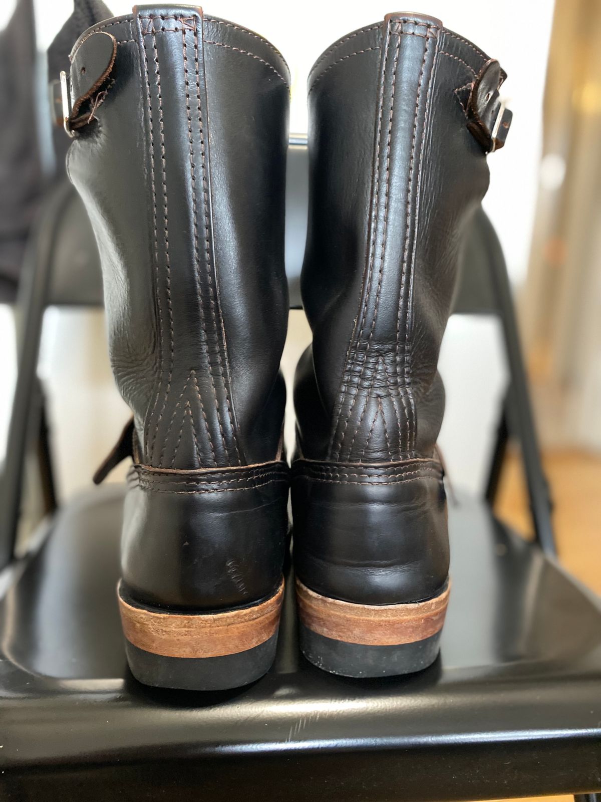Photo by Finnian on January 2, 2024 of the Wesco Mister Lou in Horween Black Chromexcel Horsehide.