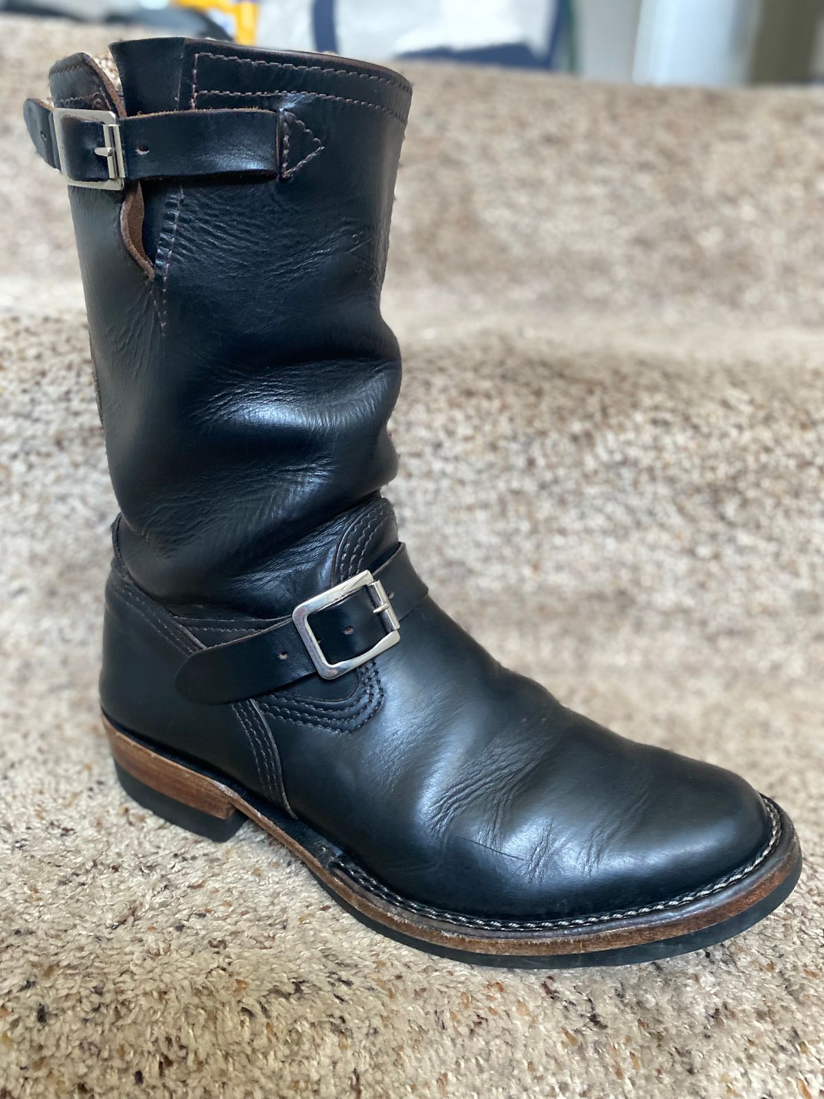 Photo by Finnian on March 6, 2024 of the Wesco Mister Lou in Horween Black Chromexcel Horsehide.