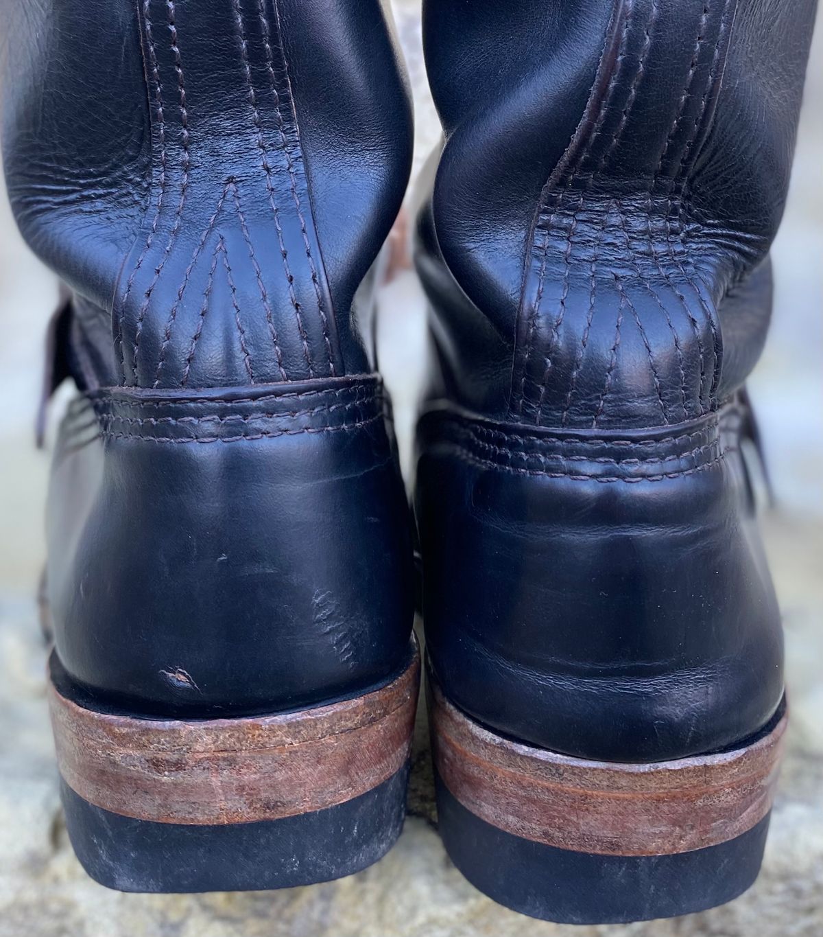 Photo by Finnian on April 6, 2024 of the Wesco Mister Lou in Horween Black Chromexcel Horsehide.