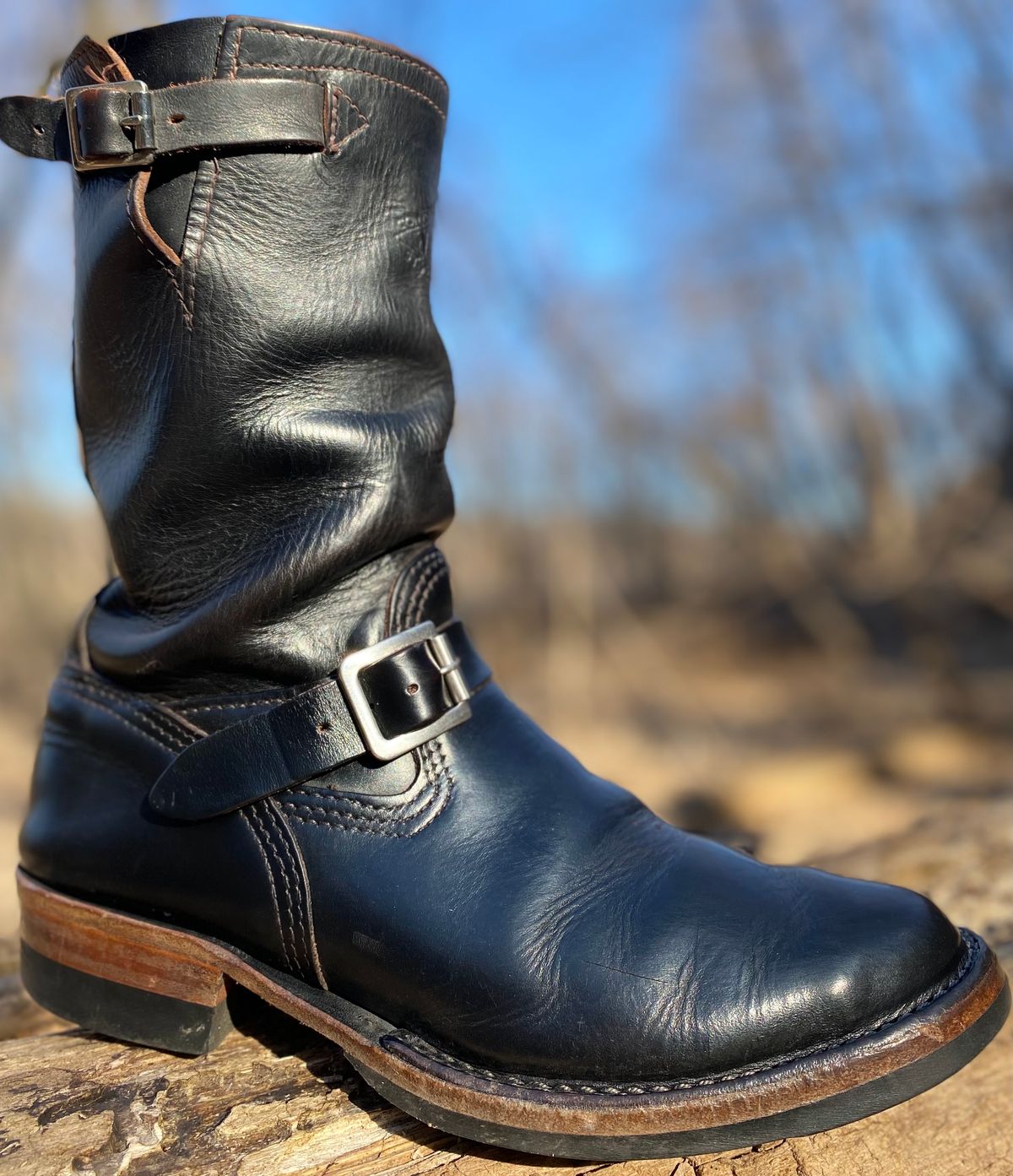 Photo by Finnian on April 6, 2024 of the Wesco Mister Lou in Horween Black Chromexcel Horsehide.