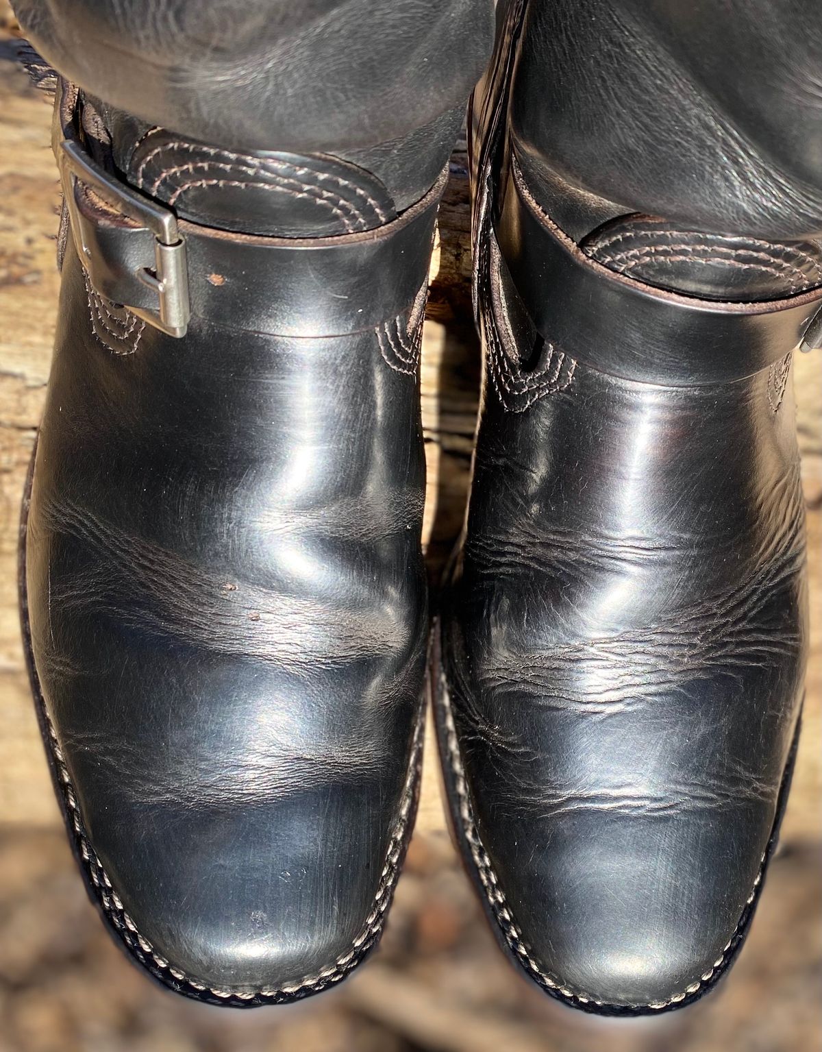 Photo by Finnian on April 6, 2024 of the Wesco Mister Lou in Horween Black Chromexcel Horsehide.