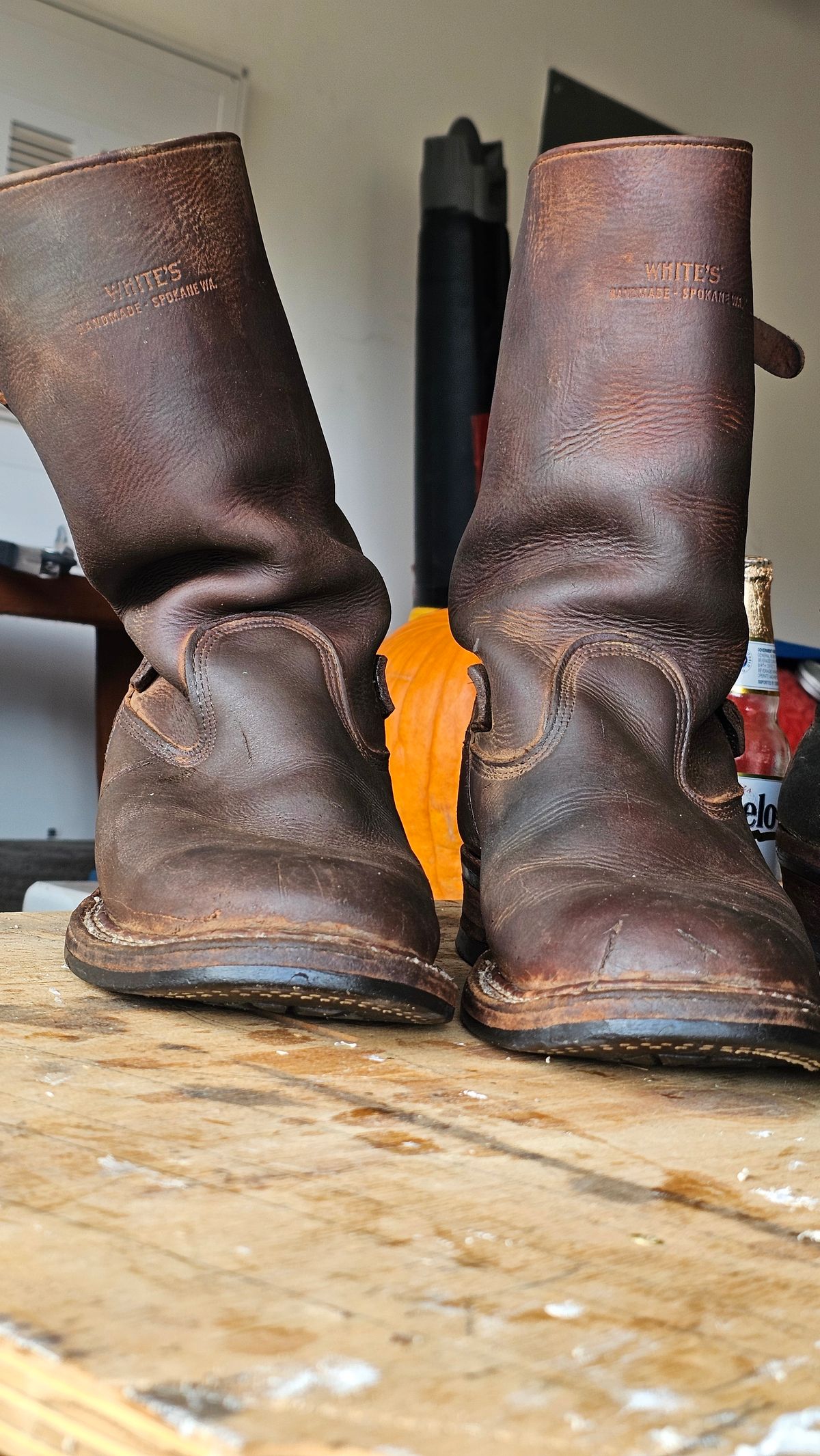 Photo by arriaga214 on November 16, 2025 of the White's Nomad Engineer Boots in Brown Distress.