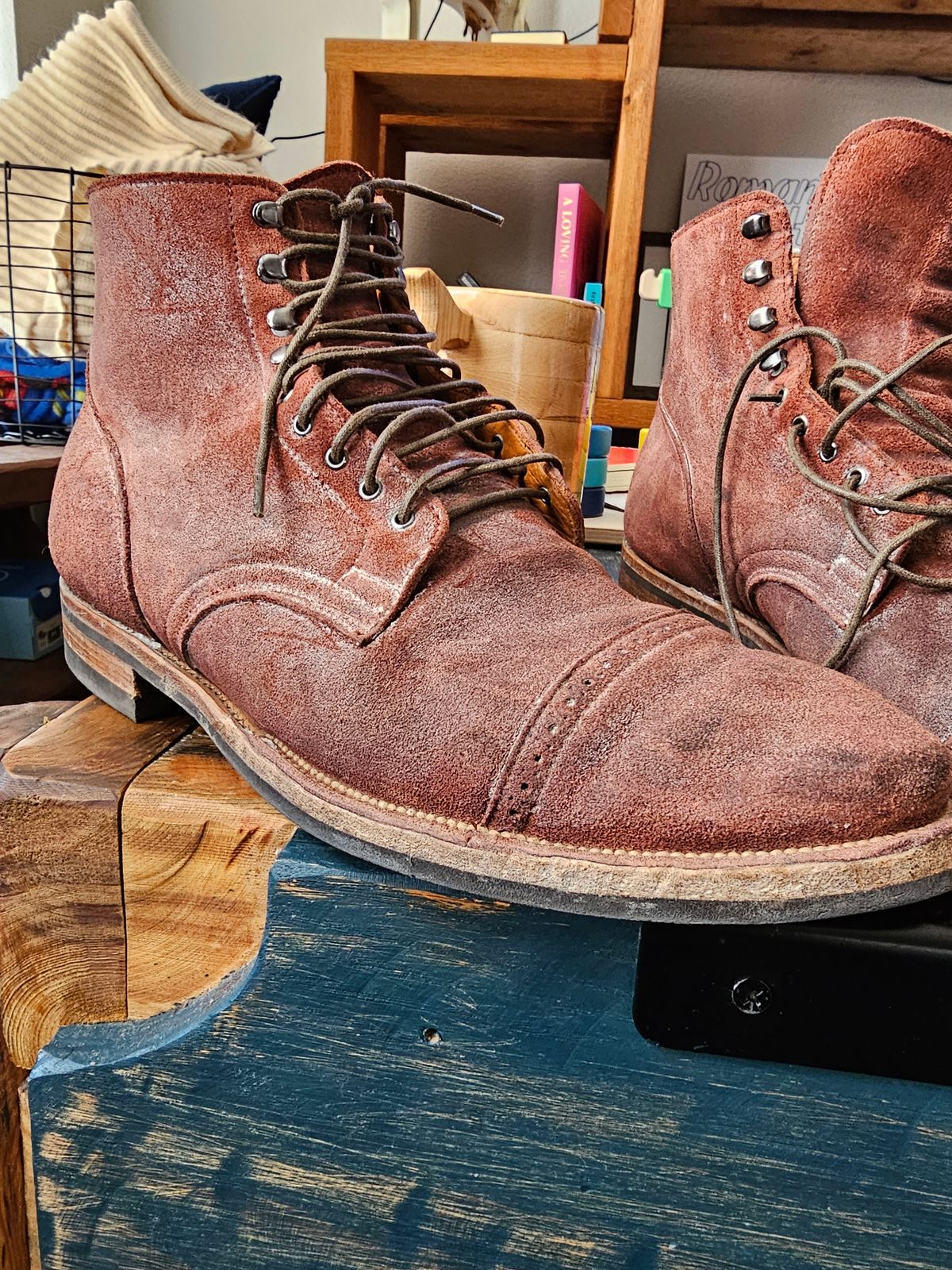 Photo by arriaga214 on September 10, 2023 of the Viberg Service Boot in C.F. Stead Milkshake Calf Suede.