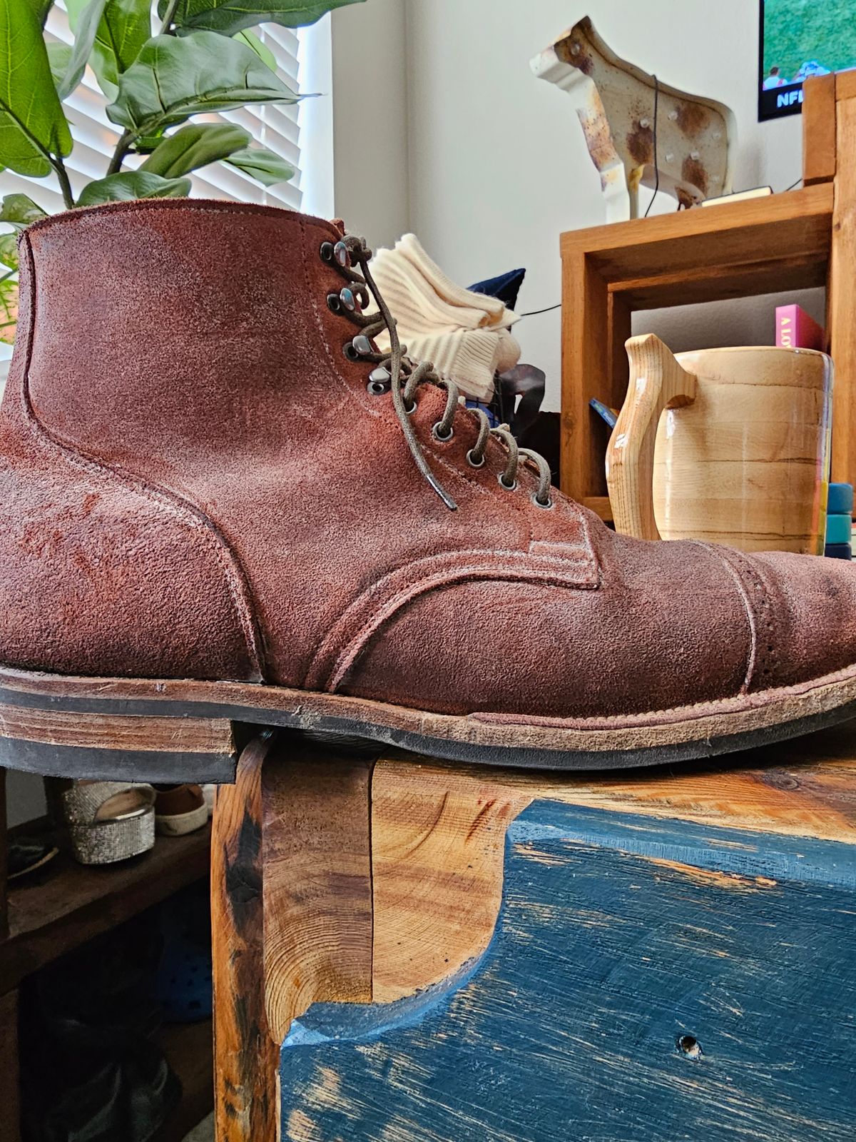 Photo by arriaga214 on September 10, 2023 of the Viberg Service Boot in C.F. Stead Milkshake Calf Suede.