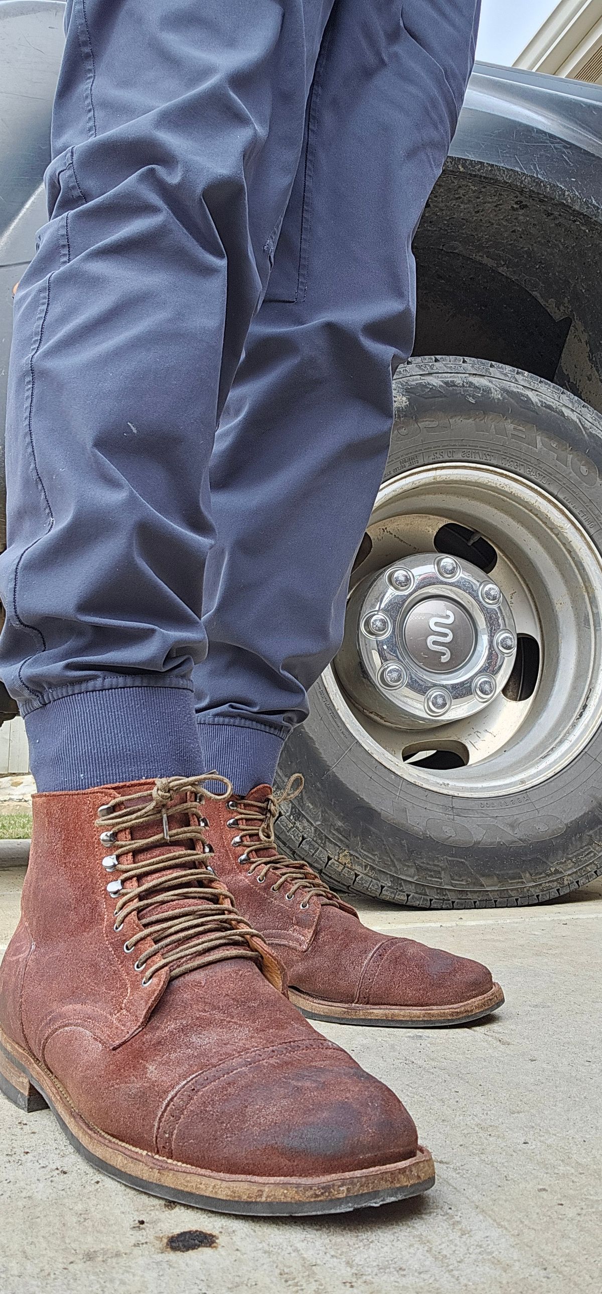 Photo by arriaga214 on November 30, 2025 of the Viberg Service Boot in C.F. Stead Milkshake Calf Suede.