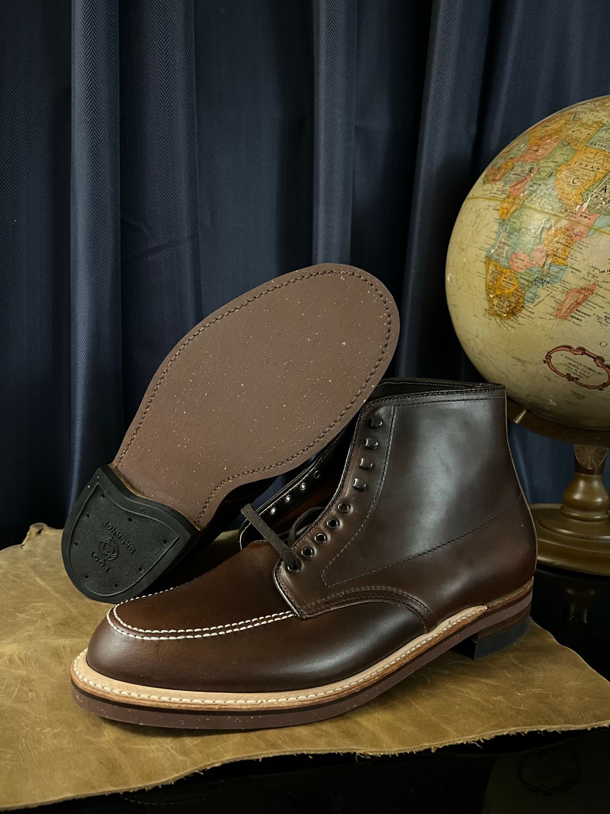 Photo by wabi_sabione on October 6, 2022 of the Alden Indy Boot in Horween Brown Chromexcel.