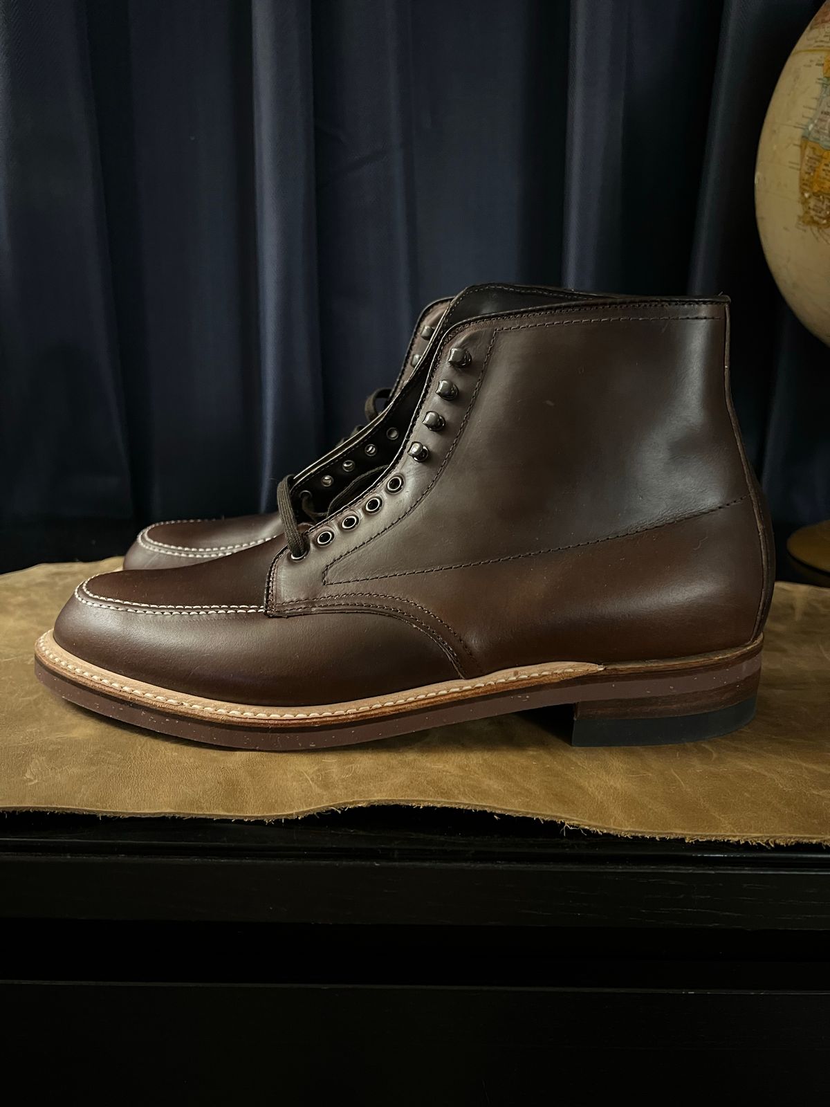 Photo by wabi_sabione on October 6, 2022 of the Alden Indy Boot in Horween Brown Chromexcel.