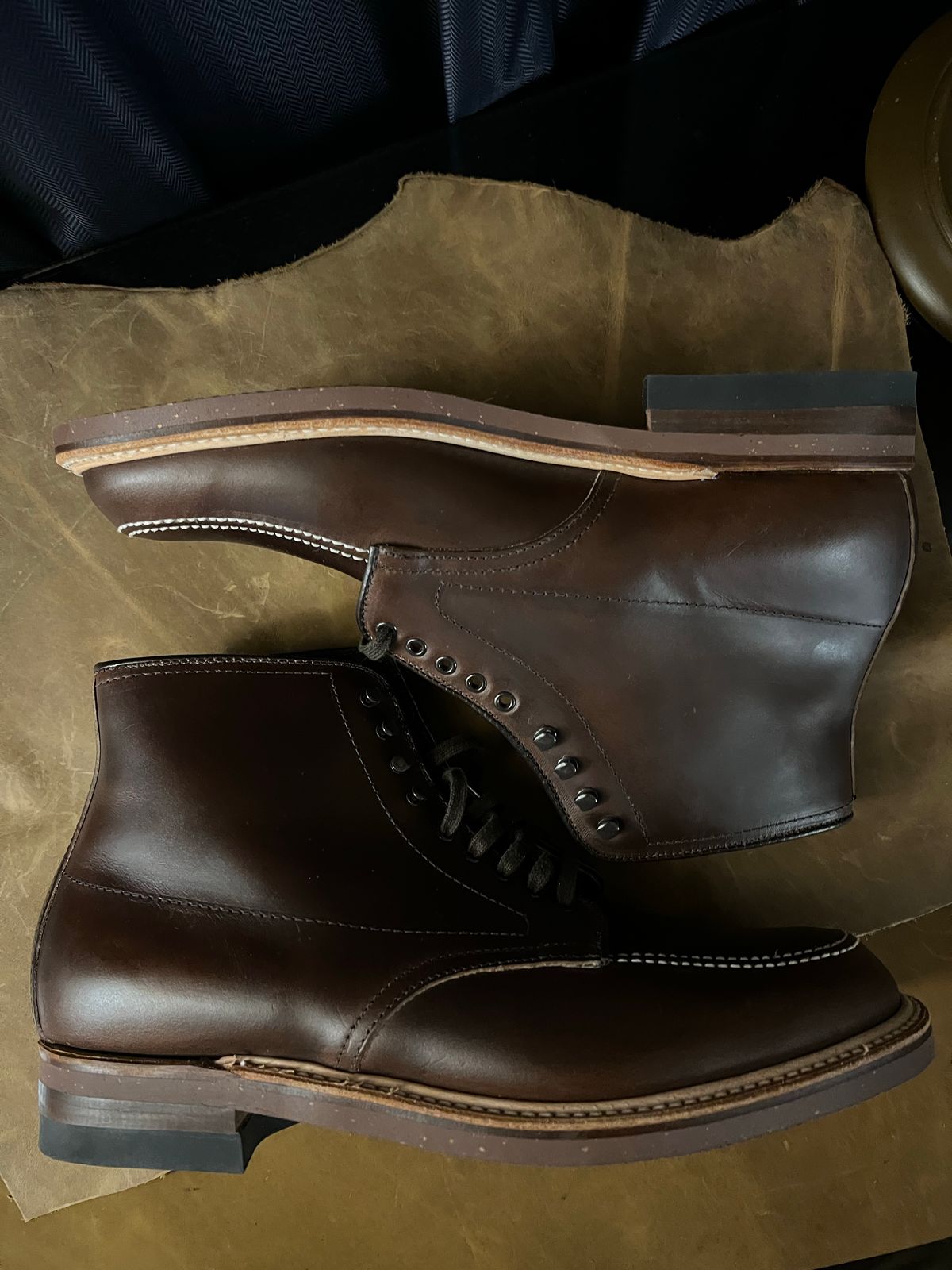 Photo by wabi_sabione on October 6, 2022 of the Alden Indy Boot in Horween Brown Chromexcel.