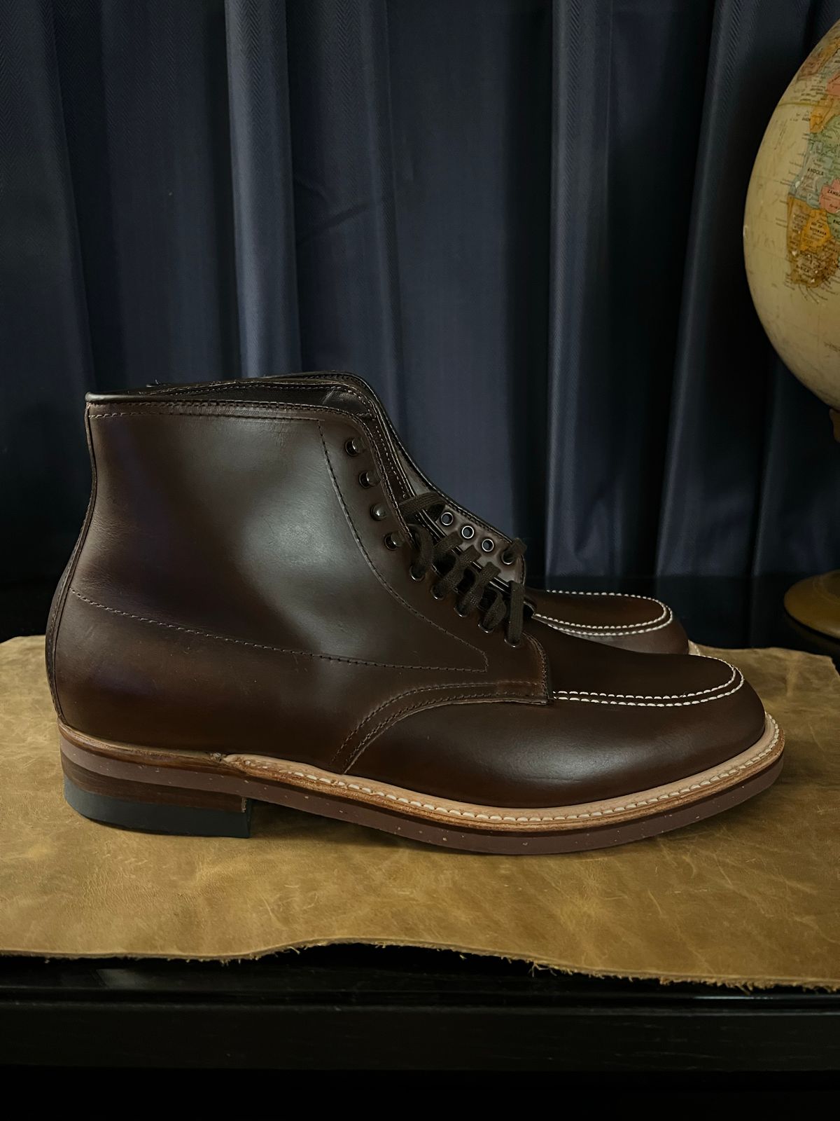 Photo by wabi_sabione on October 6, 2022 of the Alden Indy Boot in Horween Brown Chromexcel.