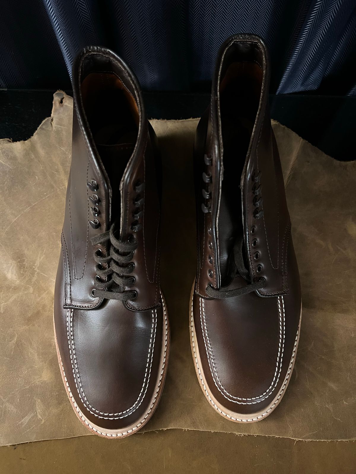 Photo by wabi_sabione on October 6, 2022 of the Alden Indy Boot in Horween Brown Chromexcel.