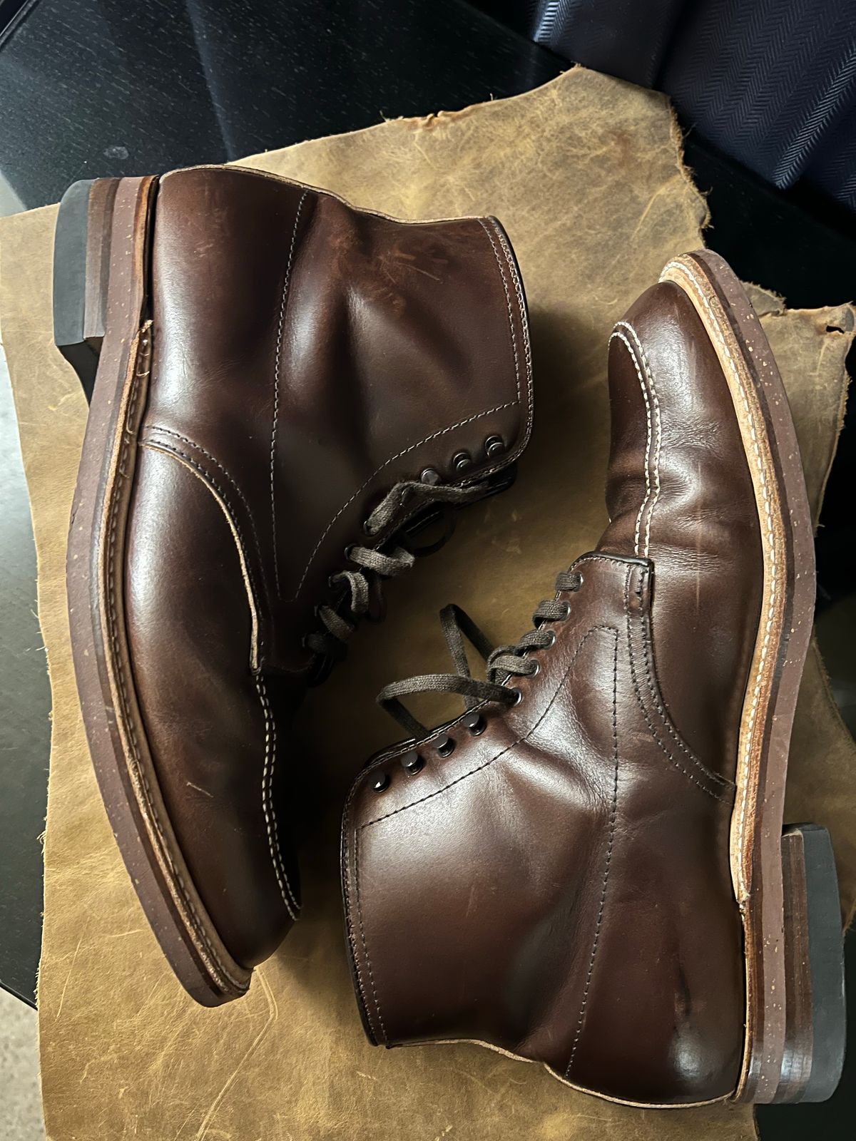 Photo by wabi_sabione on November 5, 2022 of the Alden Indy Boot in Horween Brown Chromexcel.