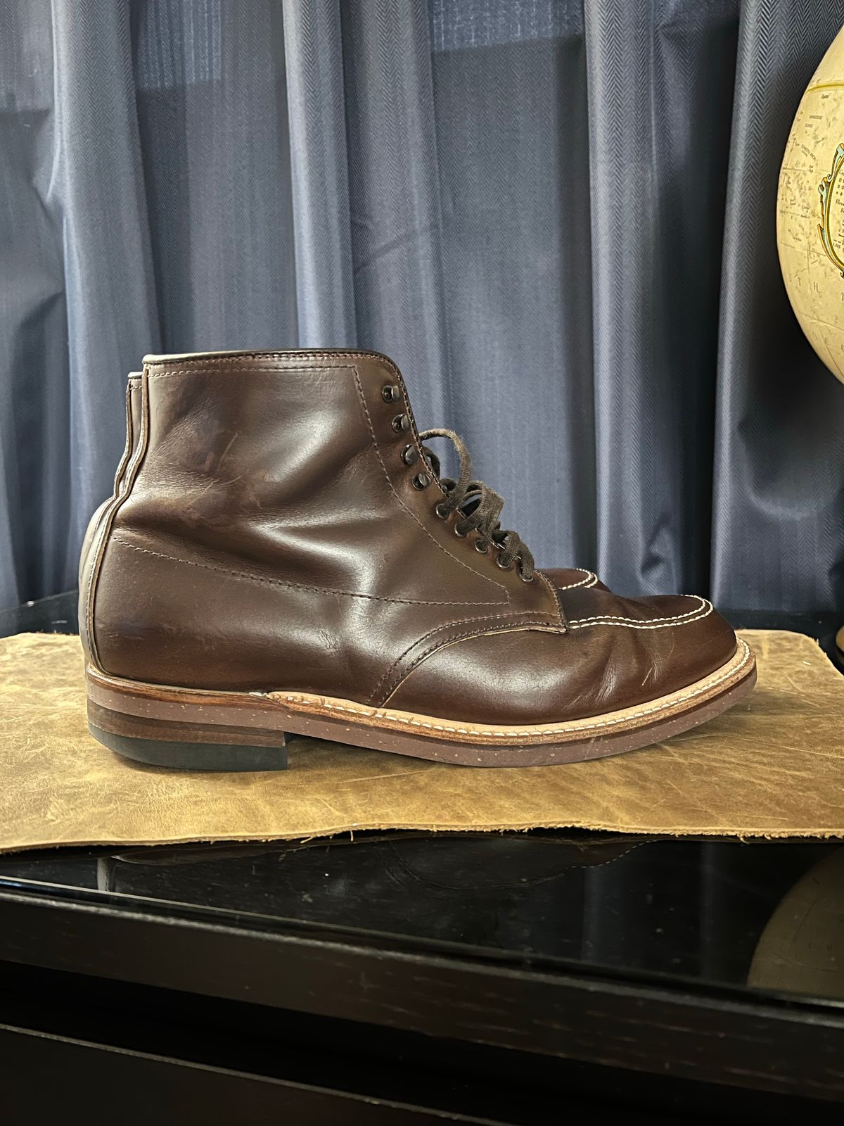 Photo by wabi_sabione on November 5, 2022 of the Alden Indy Boot in Horween Brown Chromexcel.