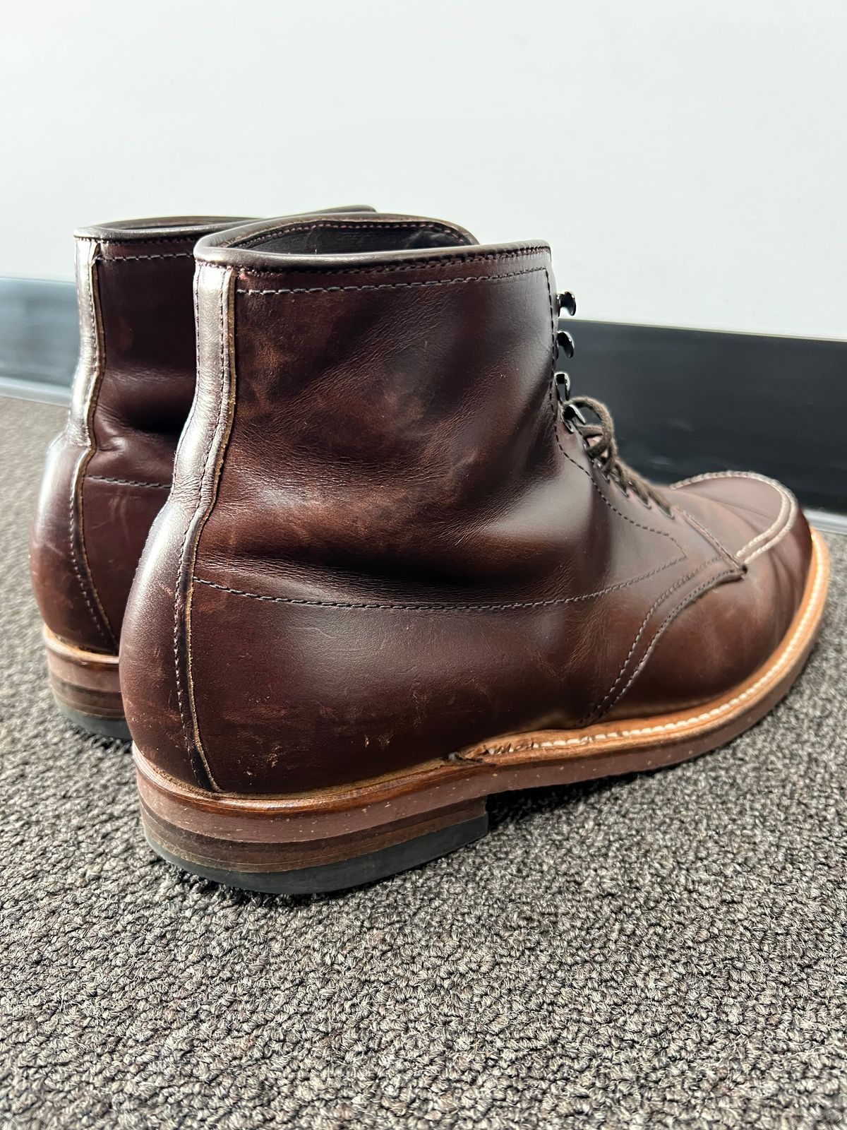 Photo by wabi_sabione on December 6, 2022 of the Alden Indy Boot in Horween Brown Chromexcel.