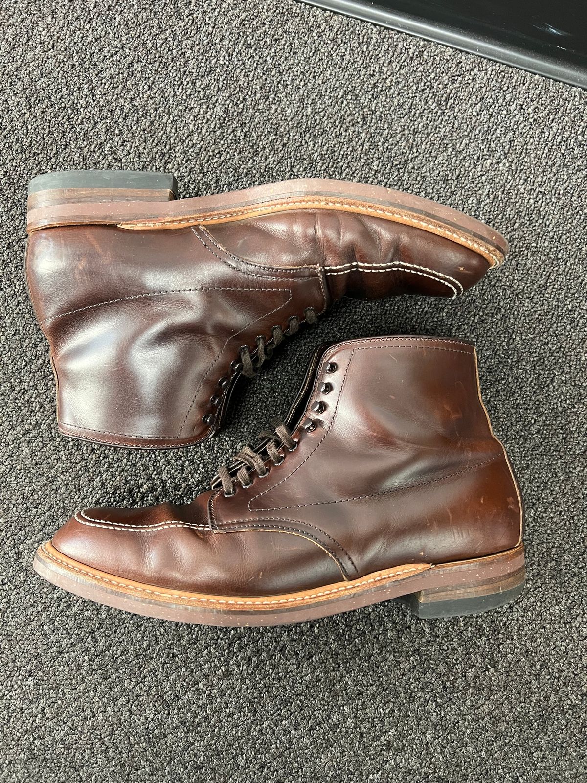 Photo by wabi_sabione on December 6, 2022 of the Alden Indy Boot in Horween Brown Chromexcel.