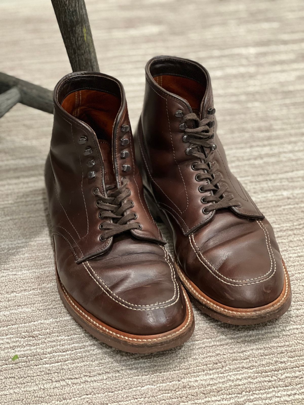 Photo by wabi_sabione on February 6, 2023 of the Alden Indy Boot in Horween Brown Chromexcel.