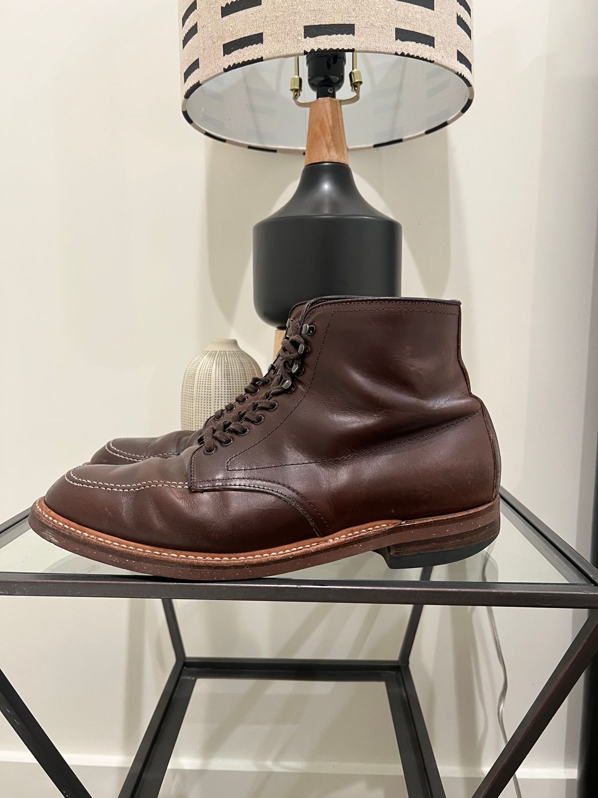 Photo by wabi_sabione on February 6, 2023 of the Alden Indy Boot in Horween Brown Chromexcel.