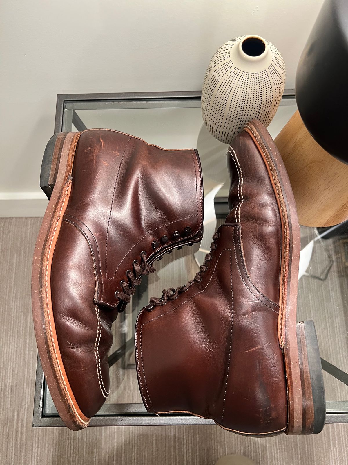 Photo by wabi_sabione on February 6, 2023 of the Alden Indy Boot in Horween Brown Chromexcel.