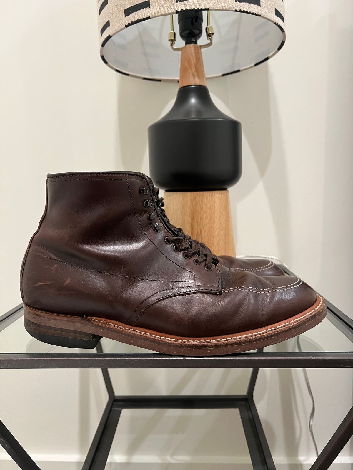 Photo by wabi_sabione on February 6, 2023 of the Alden Indy Boot in Horween Brown Chromexcel.