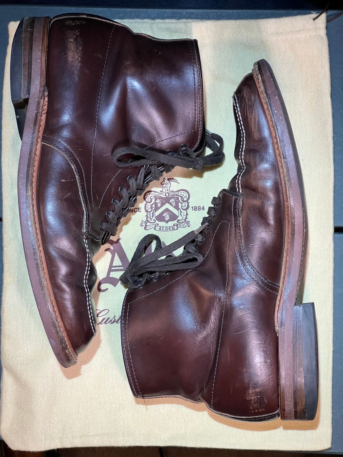 Photo by wabi_sabione on March 5, 2023 of the Alden Indy Boot in Horween Brown Chromexcel.