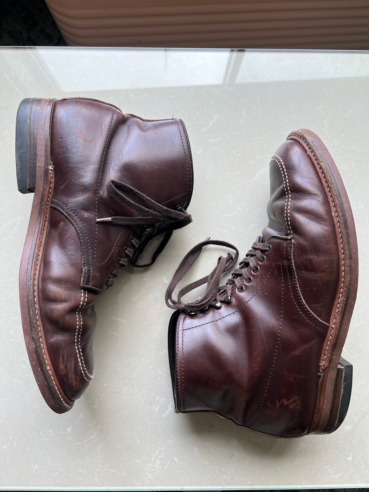 Photo by wabi_sabione on April 5, 2023 of the Alden Indy Boot in Horween Brown Chromexcel.