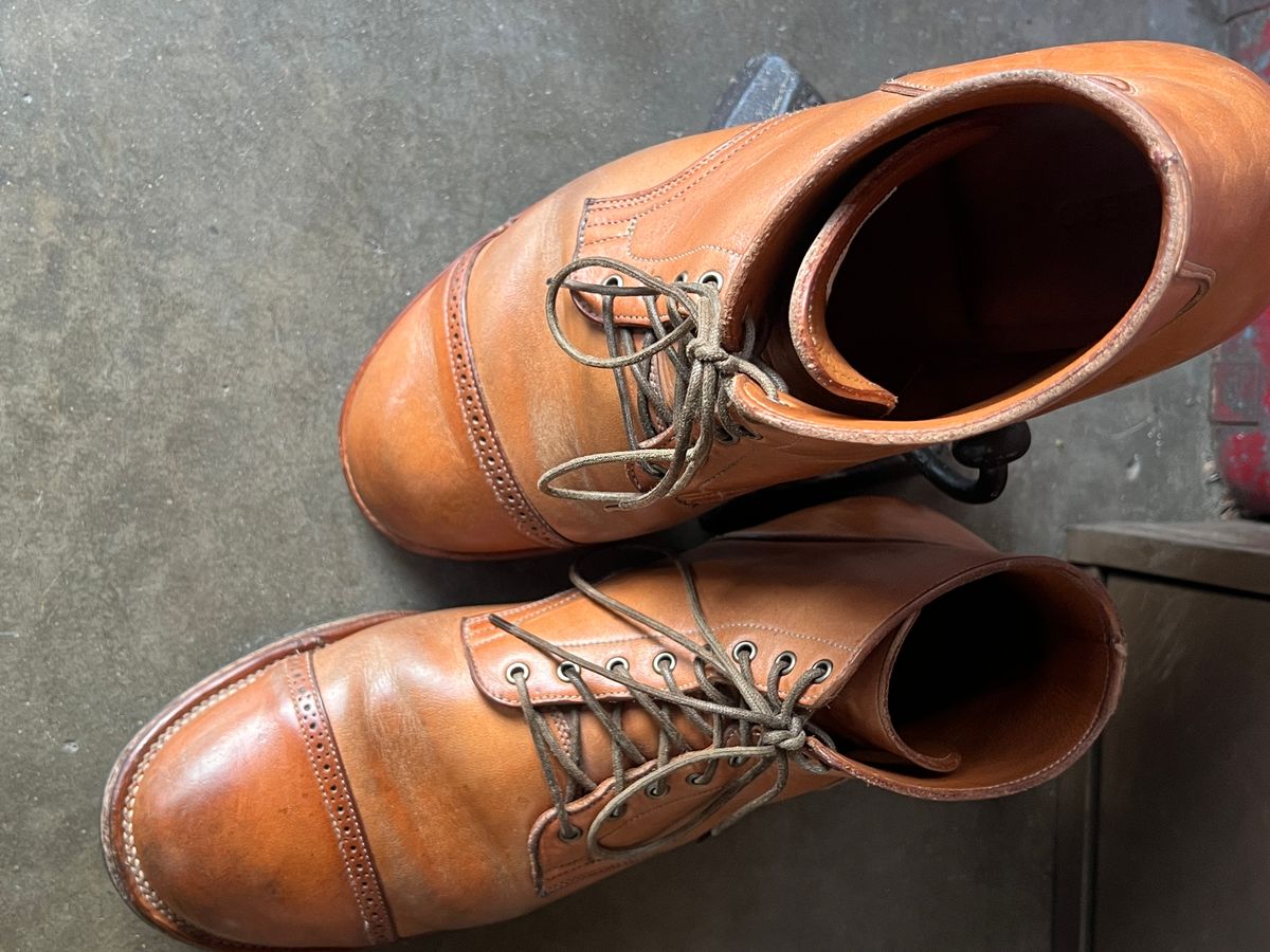 Photo by wabi_sabione on February 5, 2026 of the Viberg Service Boot in Shinki Natural Horsebutt.