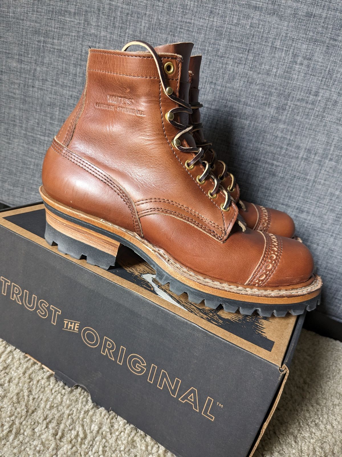 Photo by ZoSo on February 11, 2024 of the White's Bounty Hunter in Horween British Tan Chromexcel.