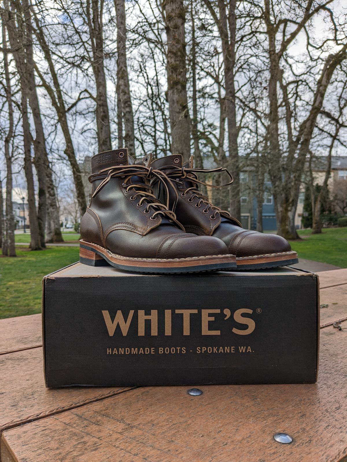 Photo by ZoSo on October 2, 2023 of the White's MP-Sherman Toe Cap in Horween Cinnamon Waxed Flesh.