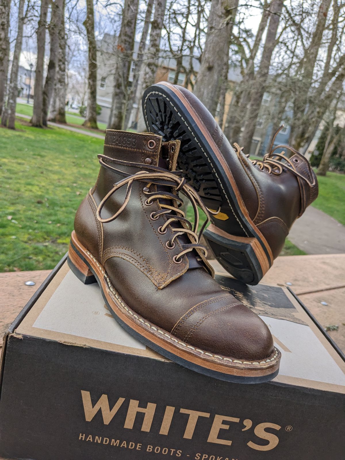 Photo by ZoSo on October 1, 2023 of the White's MP-Sherman Toe Cap in Horween Cinnamon Waxed Flesh.