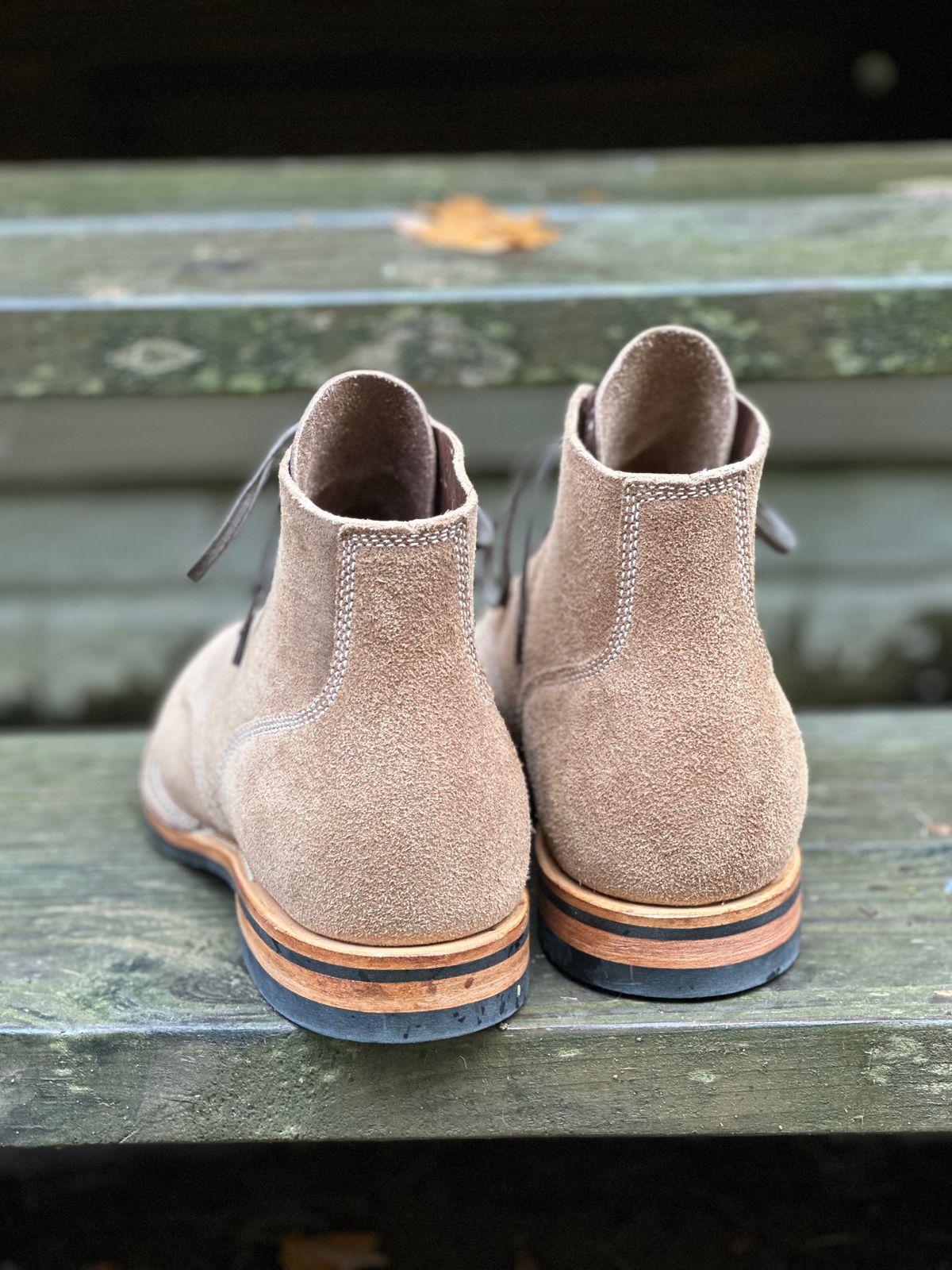 Photo by cmd on November 1, 2022 of the Viberg Boondocker in Horween Natural Chromexcel Roughout.