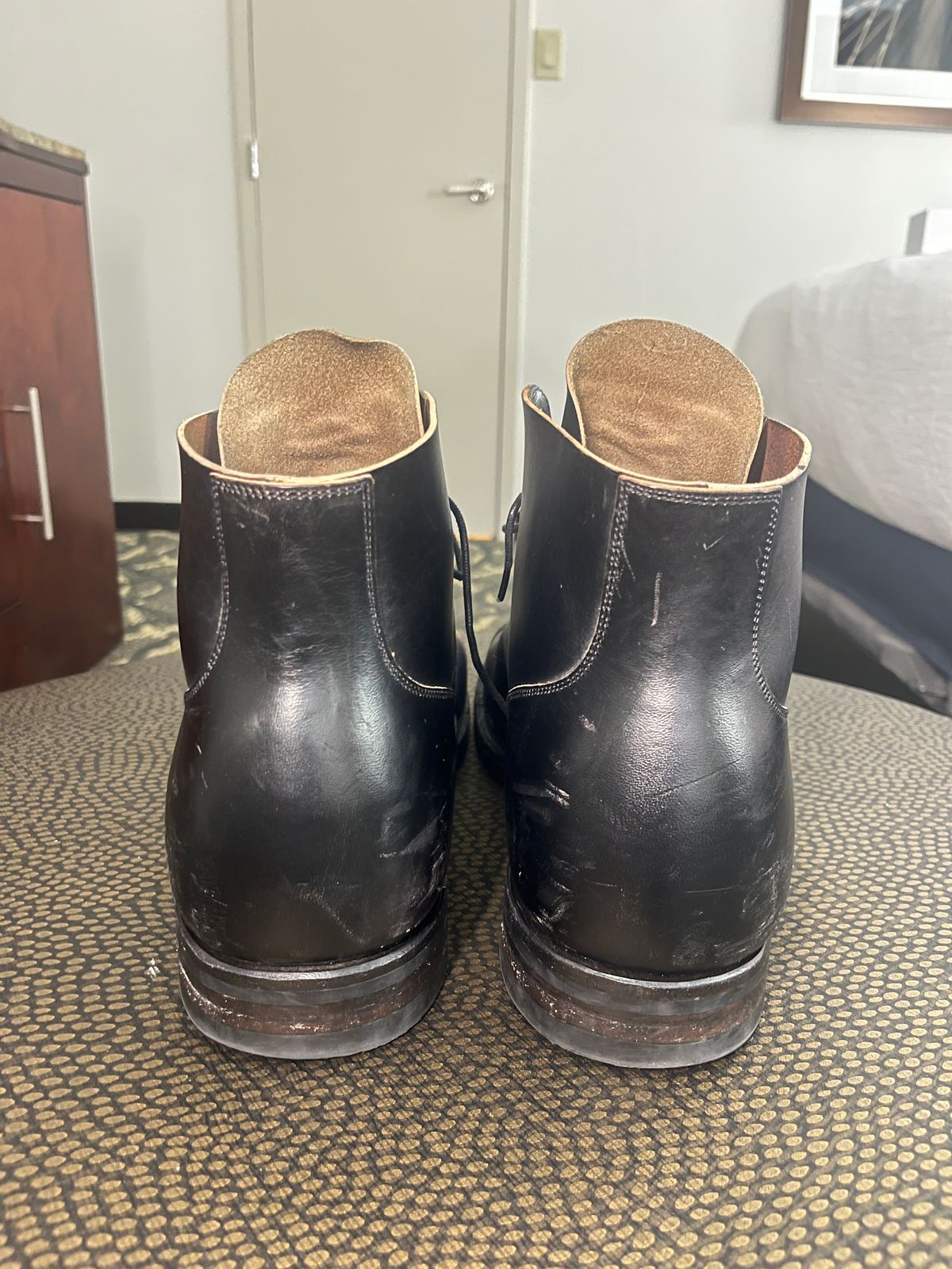 Photo by PerHansa on November 2, 2024 of the Viberg Service Boot BCT in Horween Black Teacore Double Cordovan Butts.