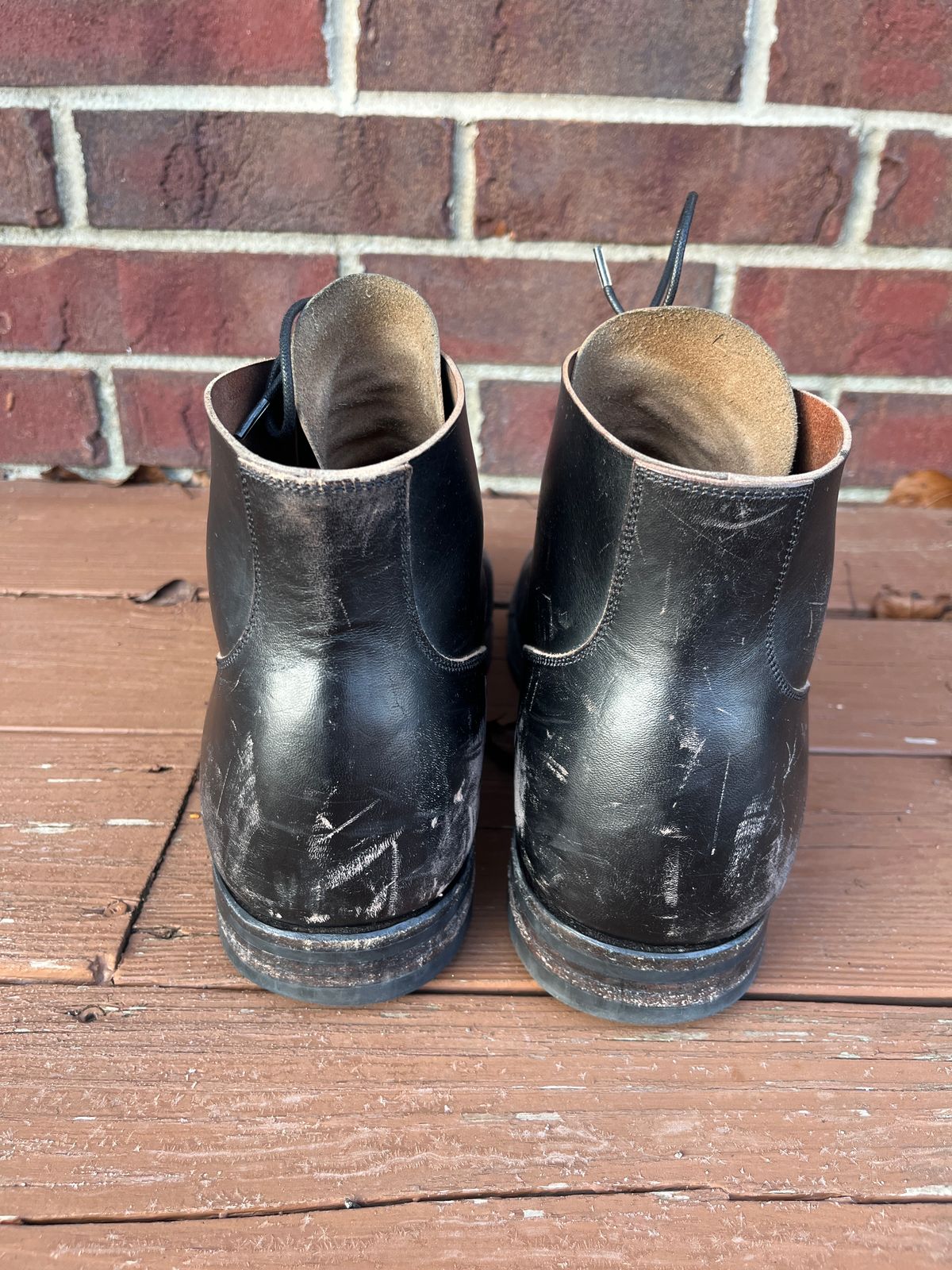 Photo by PerHansa on January 3, 2025 of the Viberg Service Boot BCT in Horween Black Teacore Double Cordovan Butts.