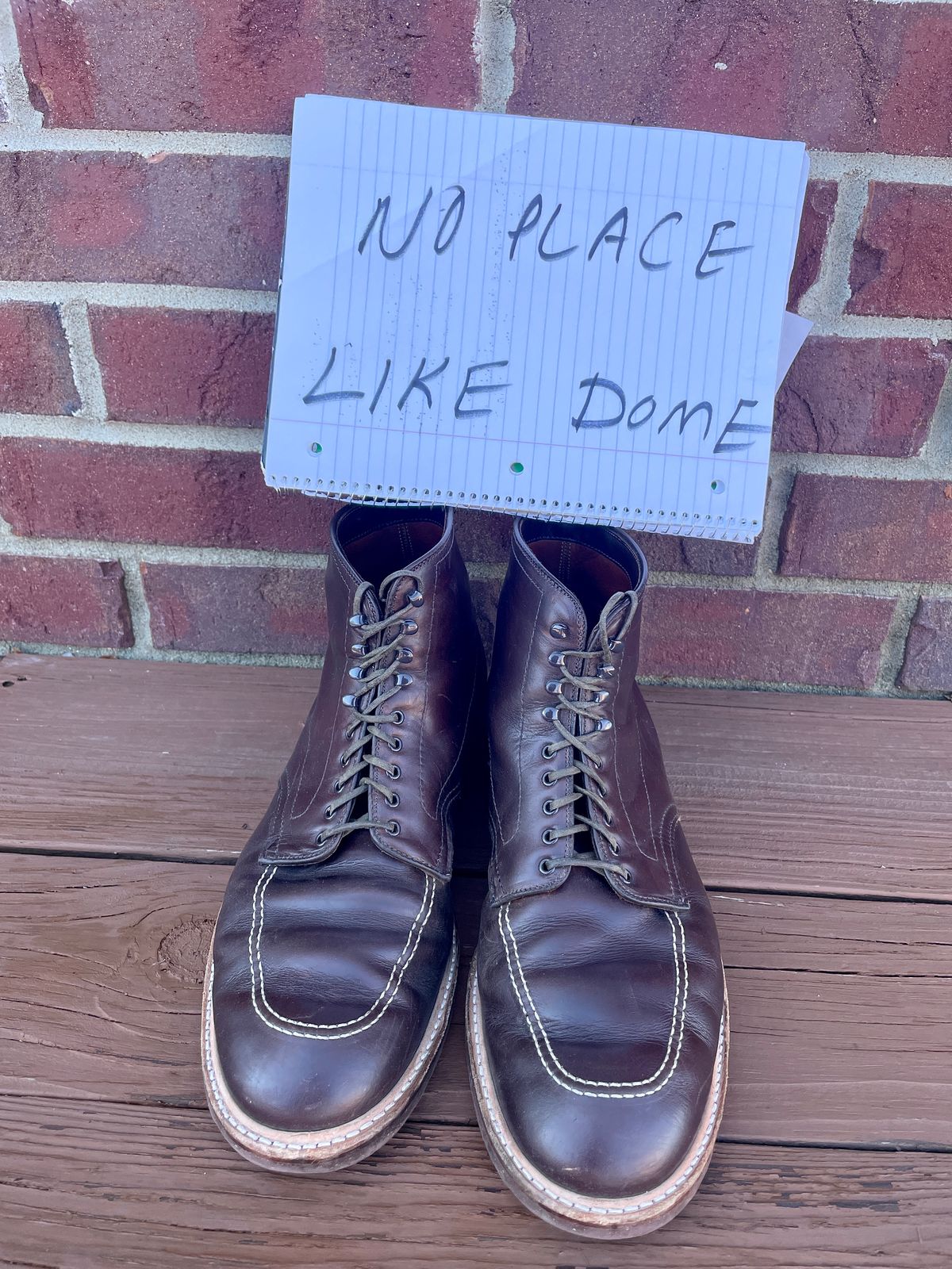 Photo by PerHansa on November 5, 2022 of the Alden Indy Boot in Horween Brown Chromexcel.