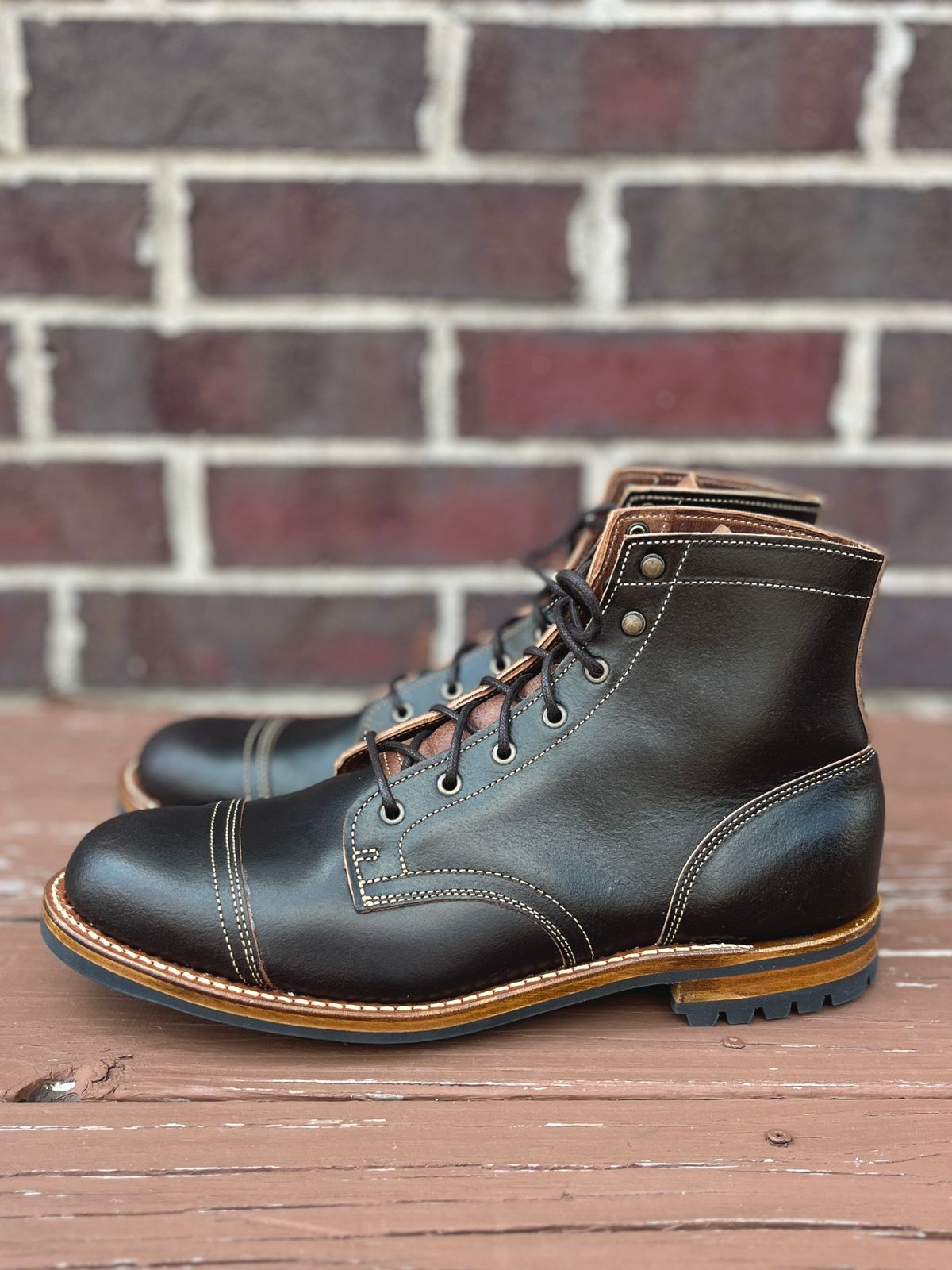 Photo by PerHansa on October 1, 2025 of the Truman Cap Toe Boot in Horween Java Waxed Flesh.