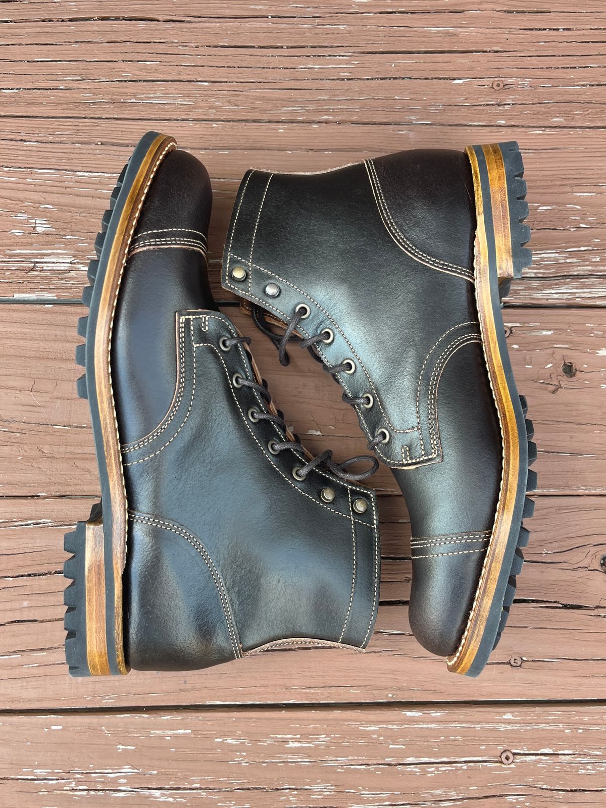 Photo by PerHansa on October 1, 2025 of the Truman Cap Toe Boot in Horween Java Waxed Flesh.